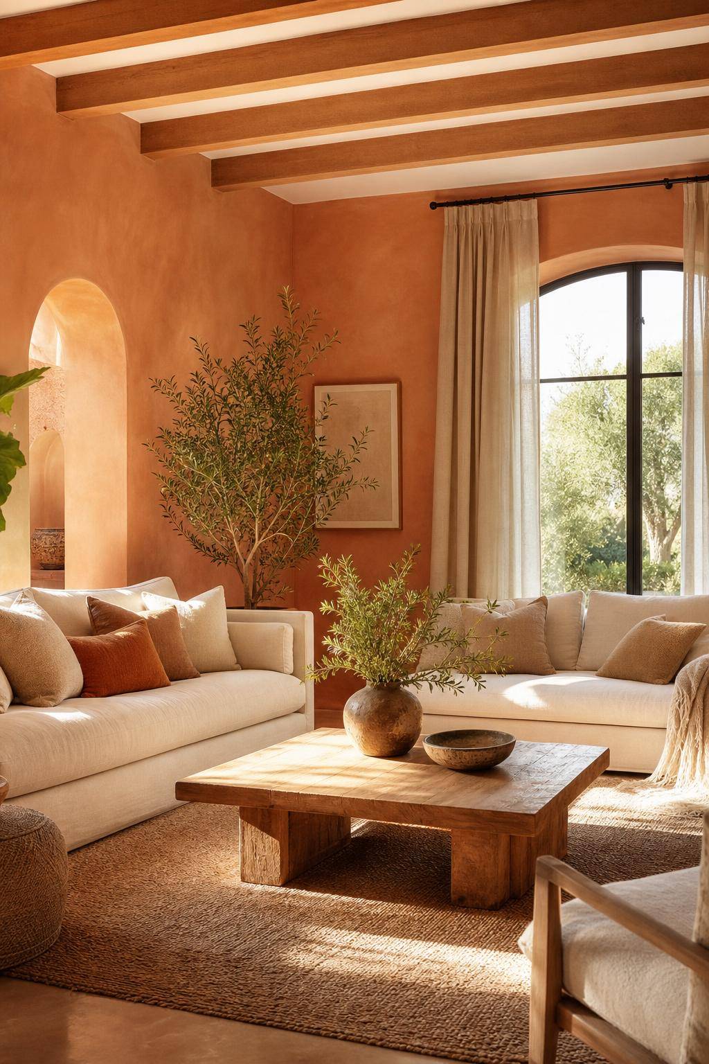 Inspiration für warme Wandfarben-Teste sanfte Terrakotta-Nuancen im Wohnzimmer