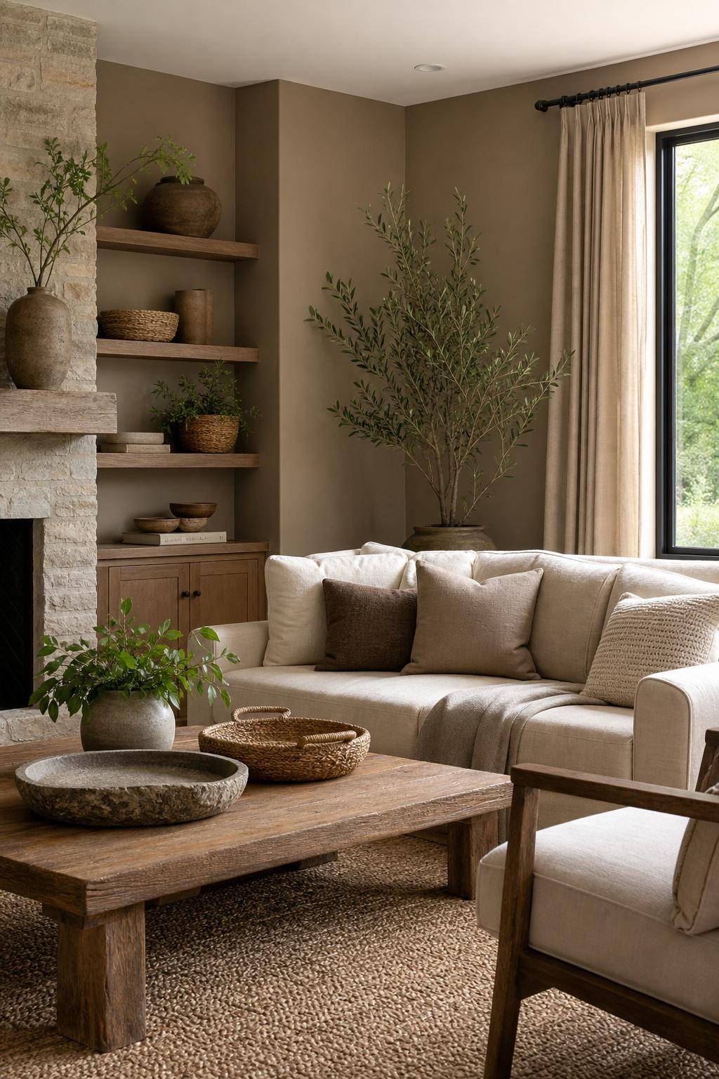 Inspiration für warme Wandfarben- Ergänze warme Taupetöne mit Naturmaterialien