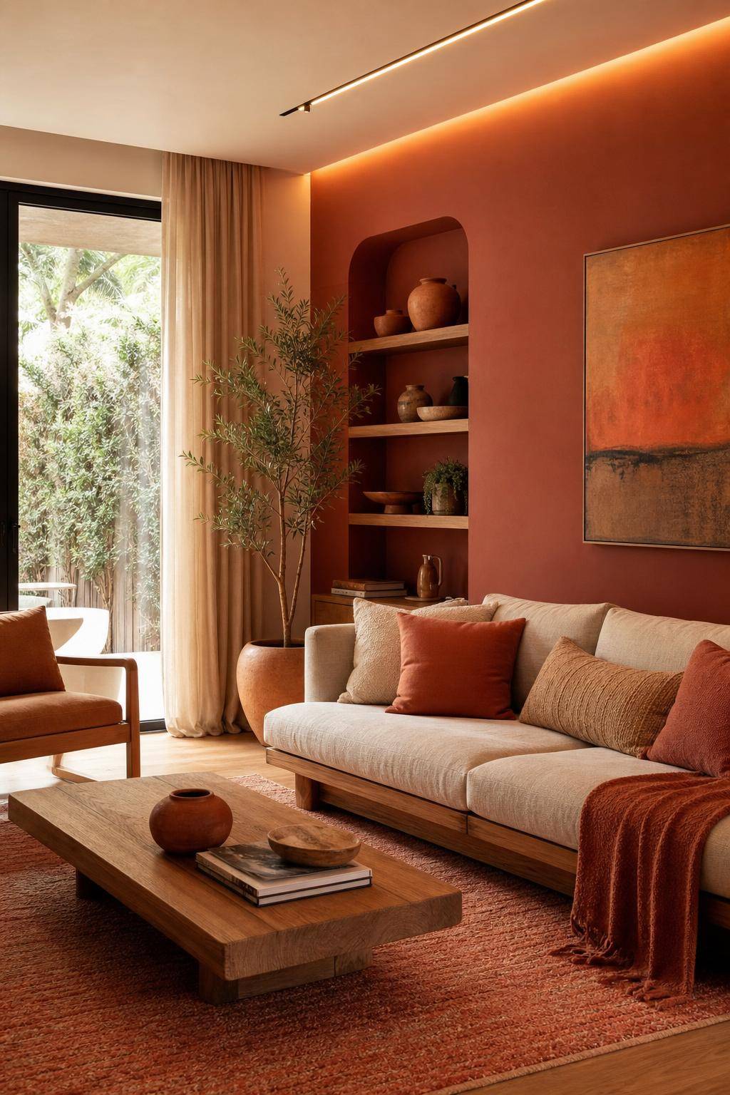 Inspiration für warme Wandfarben- Harmonisiere verschiedene Rotnuancen im Wohnzimmer