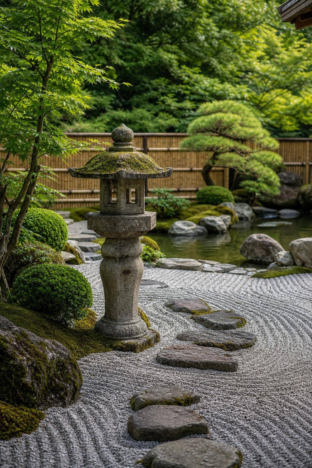 Japanischen Garten anlegen- Setze eine Steinlaterne als Blickfang ein