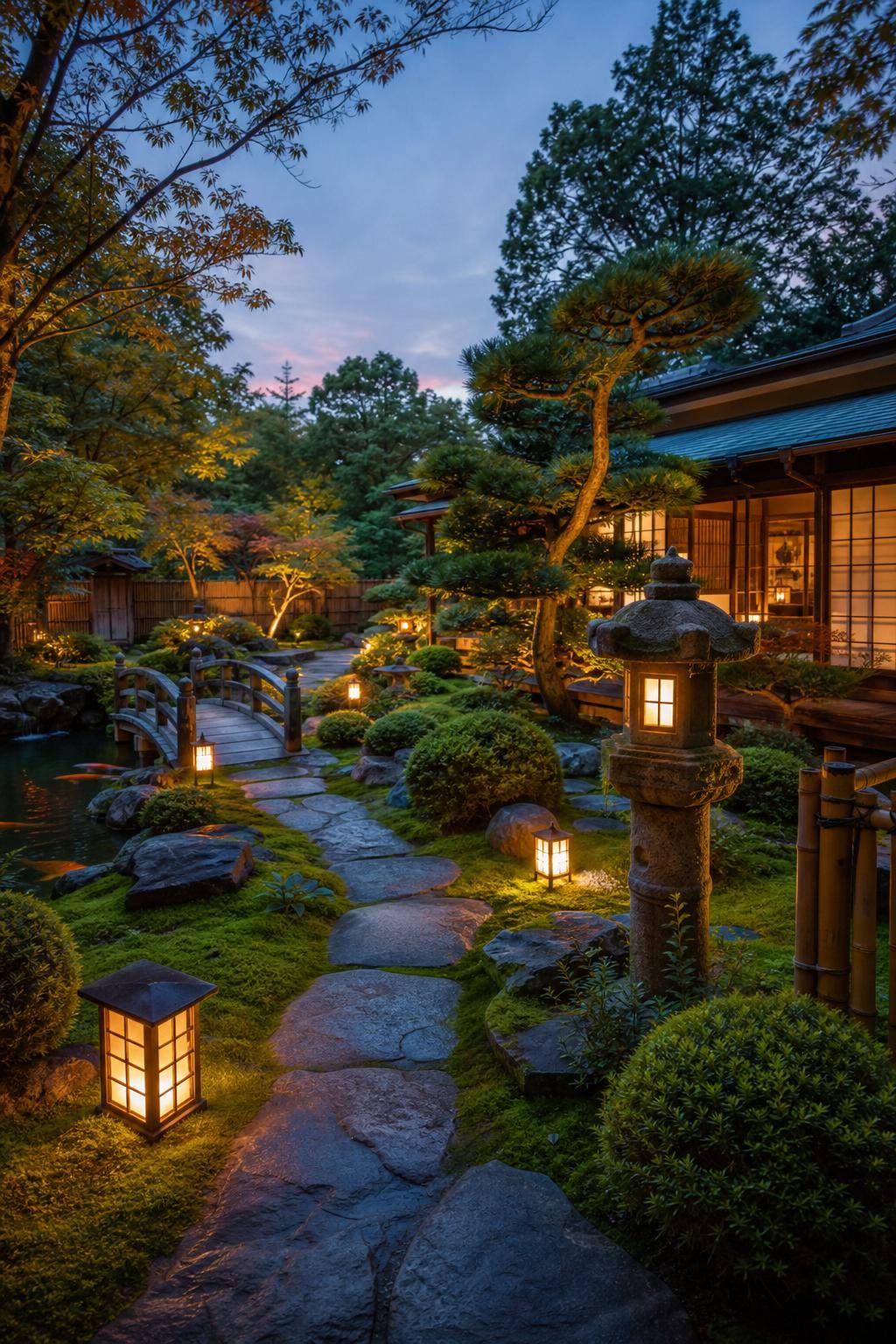Japanischen Garten anlegen- Streue Lampions für abendliches Ambiente
