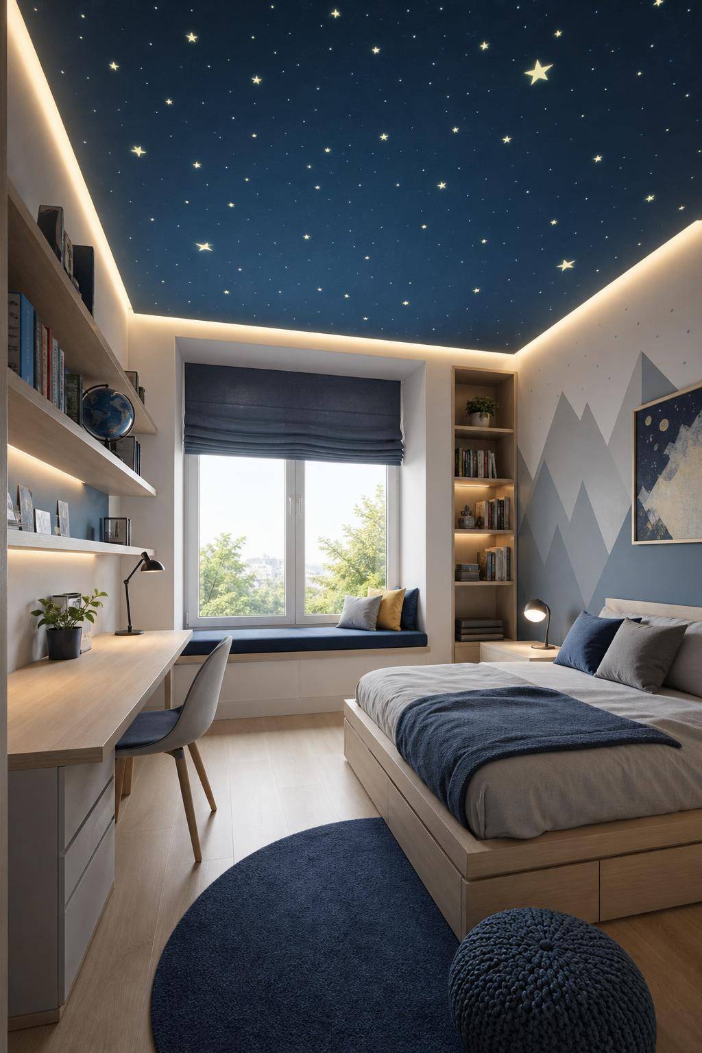 Kinderzimmer-Ideen für einen Jungen- Dekoriere mit leuchtenden Sternen an der Decke