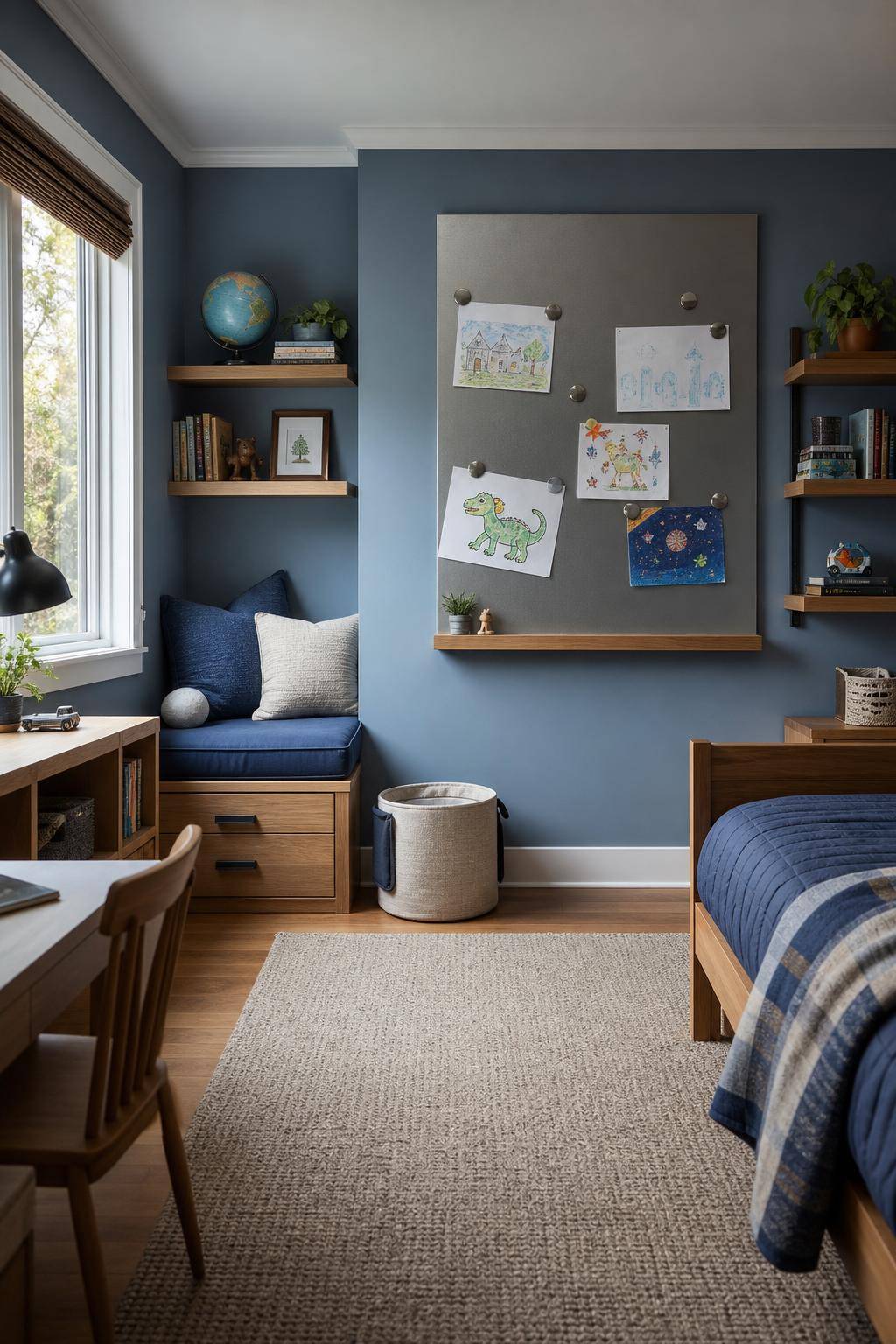 Kinderzimmer-Ideen für einen Jungen- Platziere eine magnetische Pinnwand für Kunstwerke