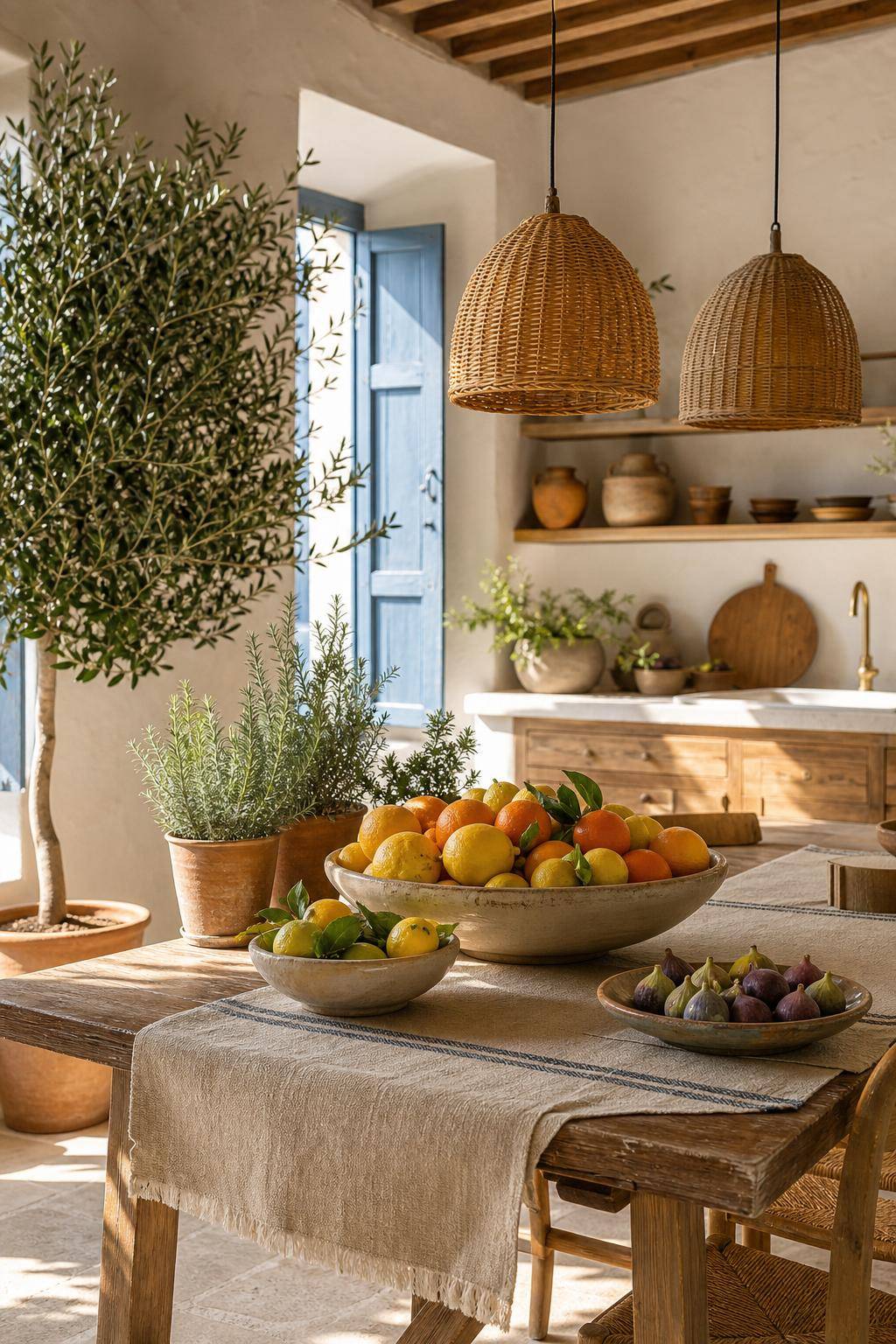 Mediterraner Einrichtungsstil- Platziere große Schalen mit frischem Obst