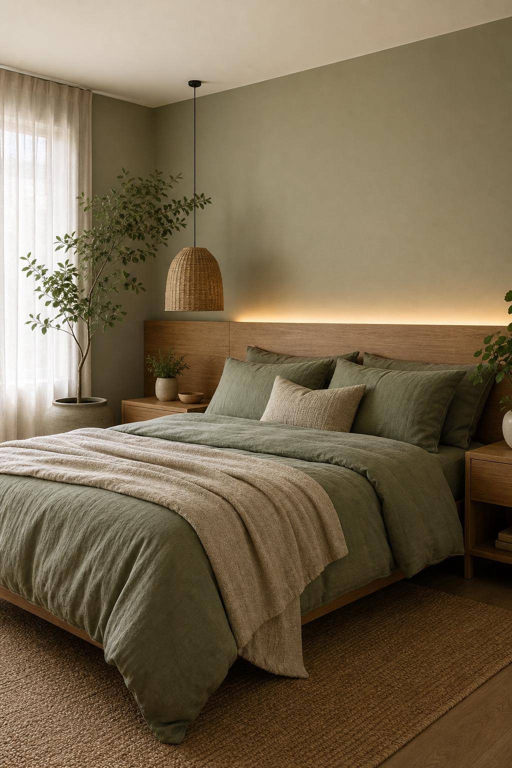 Salbeigrünes Schlafzimmer einrichten- Erhelle den Raum mit indirektem Licht