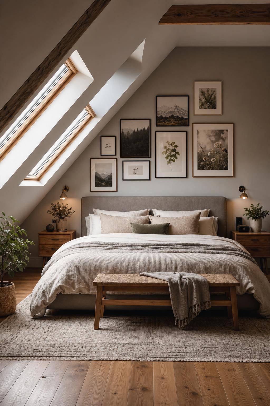 Schlafzimmer im Dachgeschoss- Arrangiere Bildergalerien an der Dachschräge
