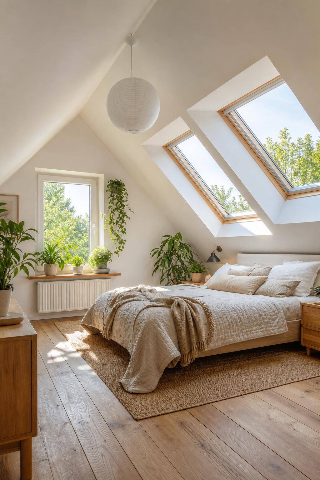 Schlafzimmer im Dachgeschoss- Platziere Pflanzen für eine frische Atmosphäre