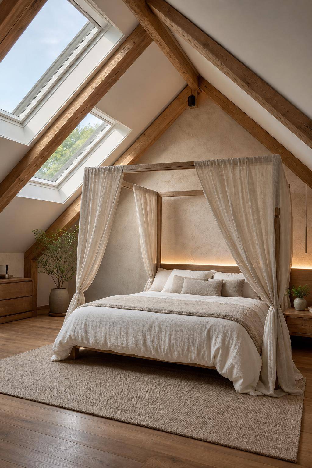Schlafzimmer im Dachgeschoss- Probiere einen Baldachin über dem Bett aus
