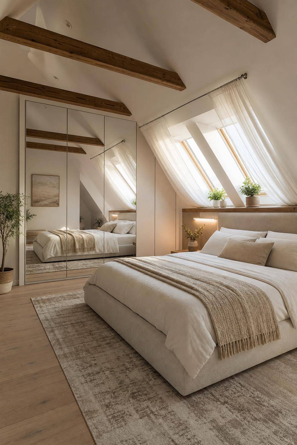 Schlafzimmer im Dachgeschoss- Setze auf große Spiegel zur Raumvergrößerung