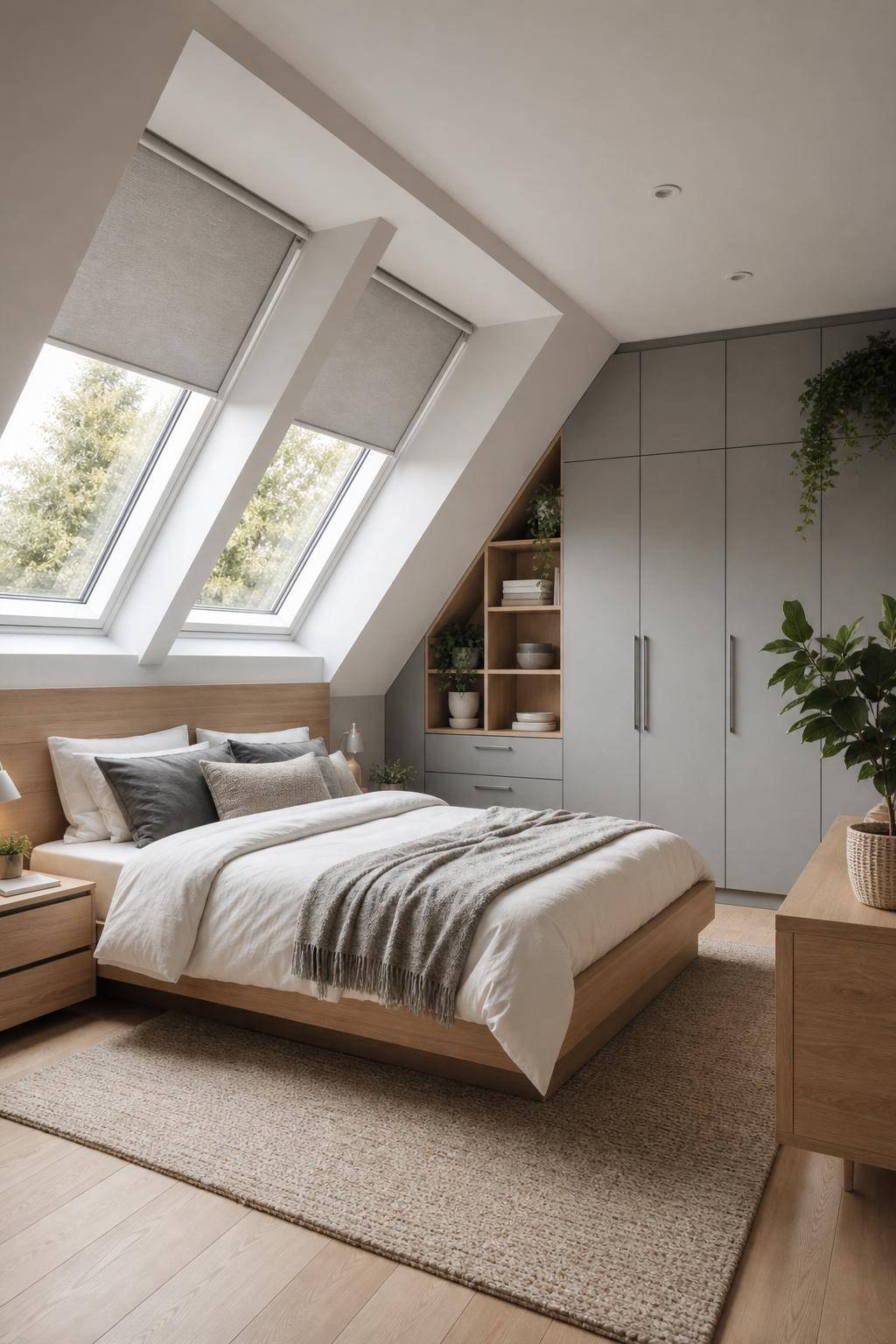 Schlafzimmer im Dachgeschoss- Verwende Rollos für flexiblen Sonnenschutz