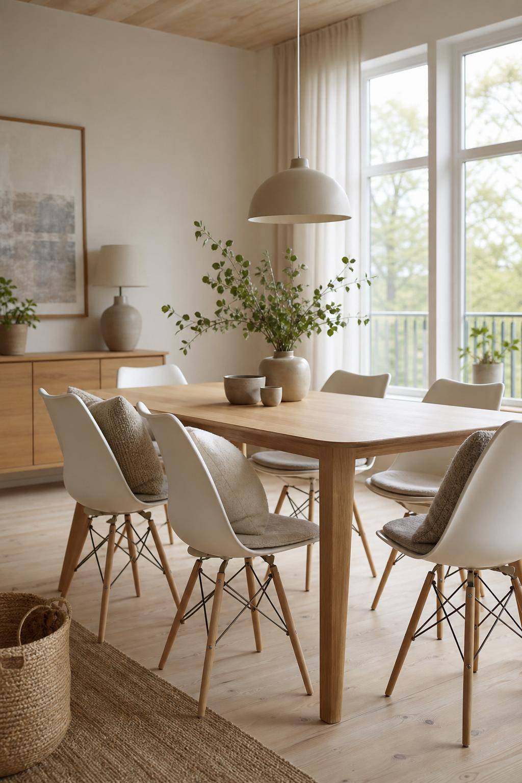 Skandinavisches Esszimmer einrichten- Integriere gemütliche Woll- oder Baumwollkissen