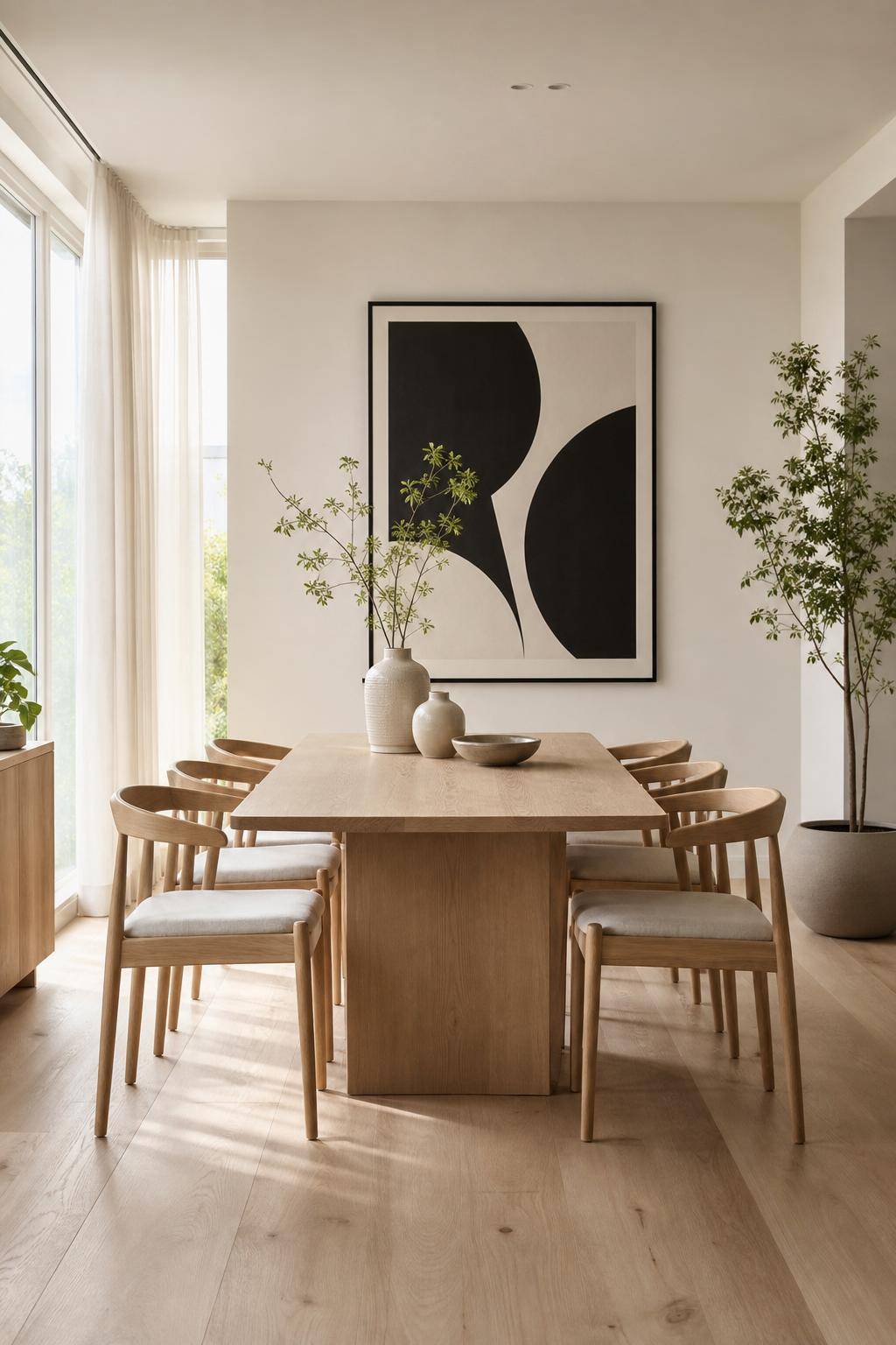 Skandinavisches Esszimmer einrichten- Nutze grafische Schwarz-Weiß-Kunstwerke