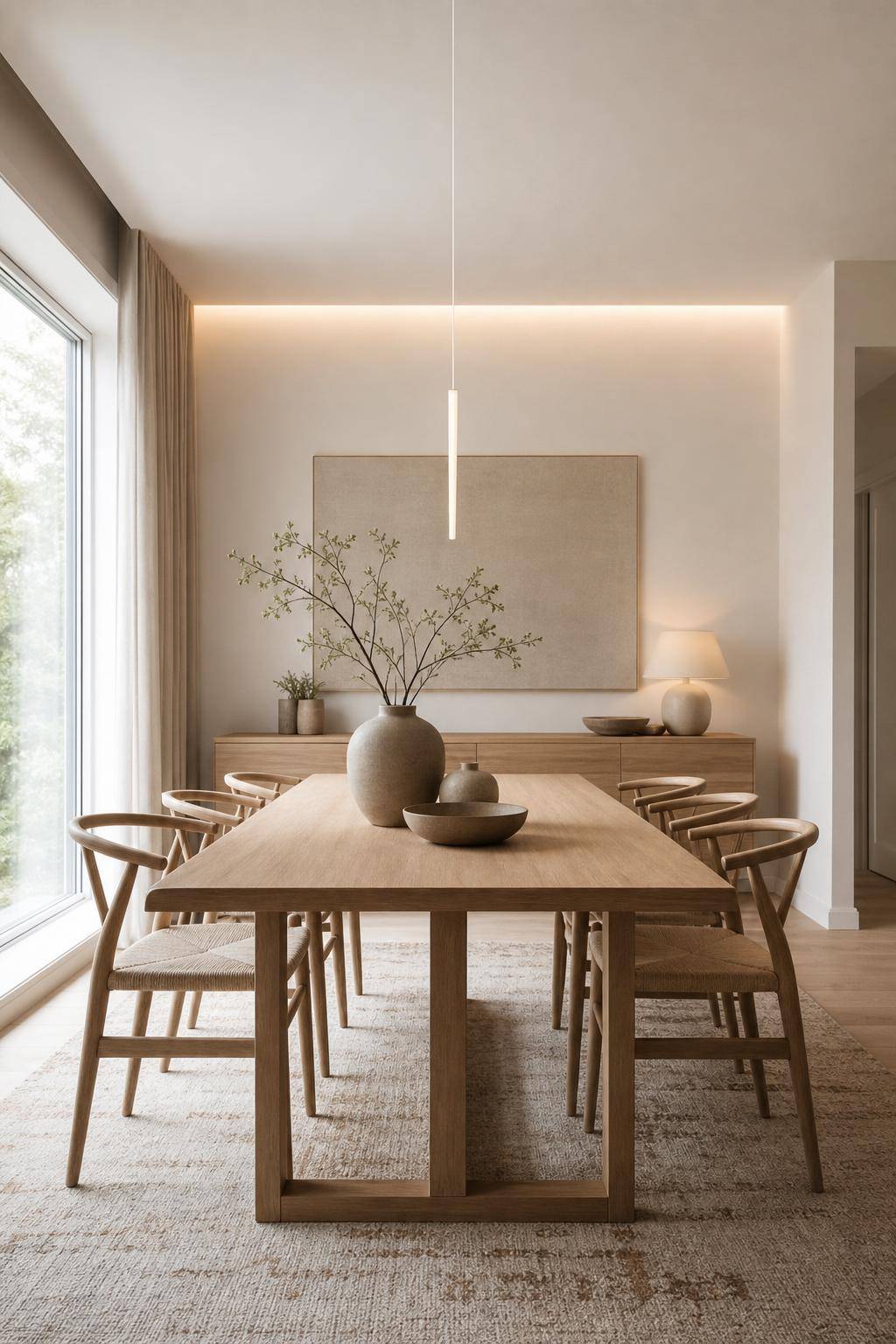 Skandinavisches Esszimmer einrichten- Präsentiere schlichte Keramik als Hingucker