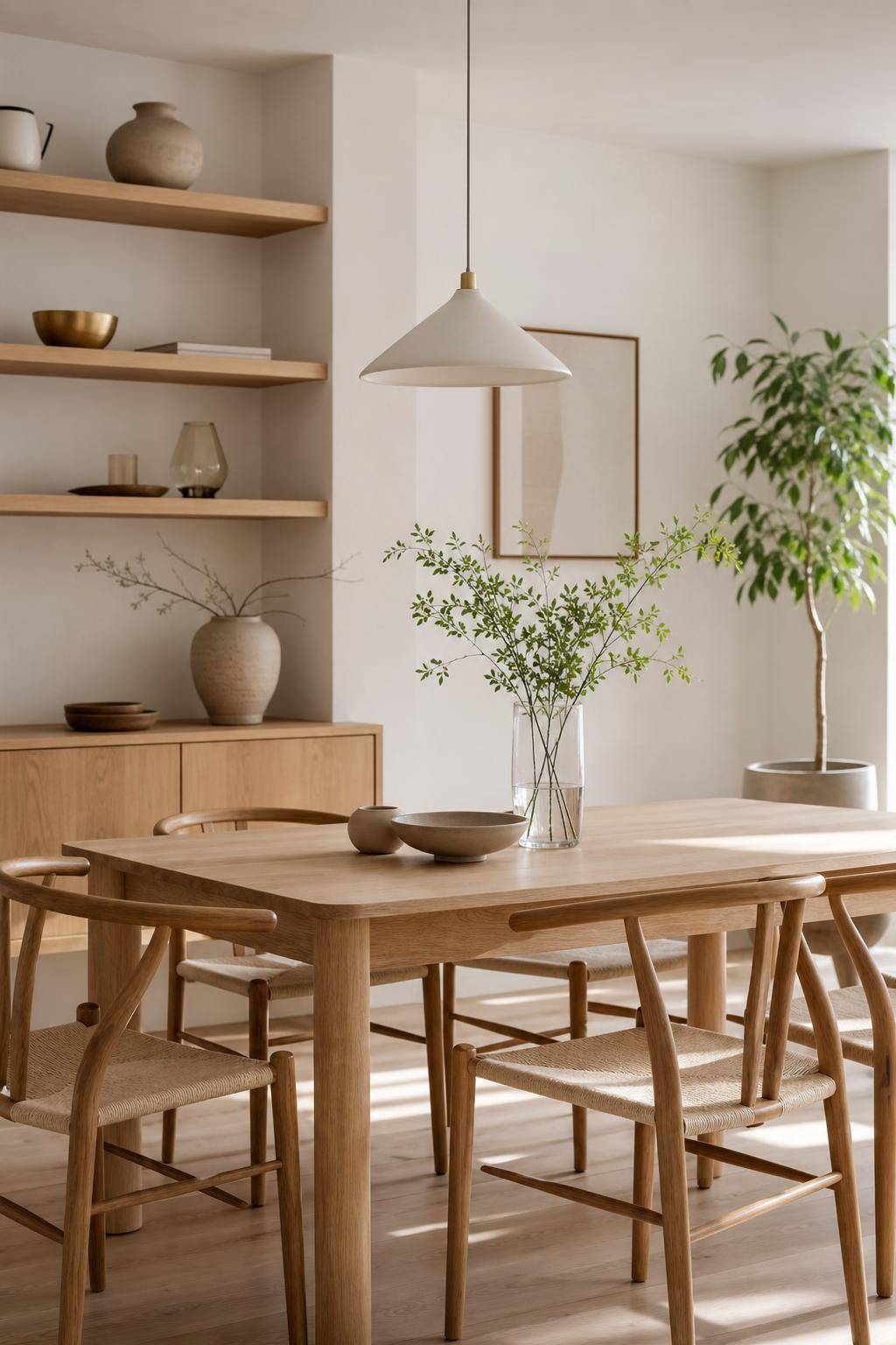 Skandinavisches Esszimmer einrichten- Schmücke Regale mit dezenten Designobjekten
