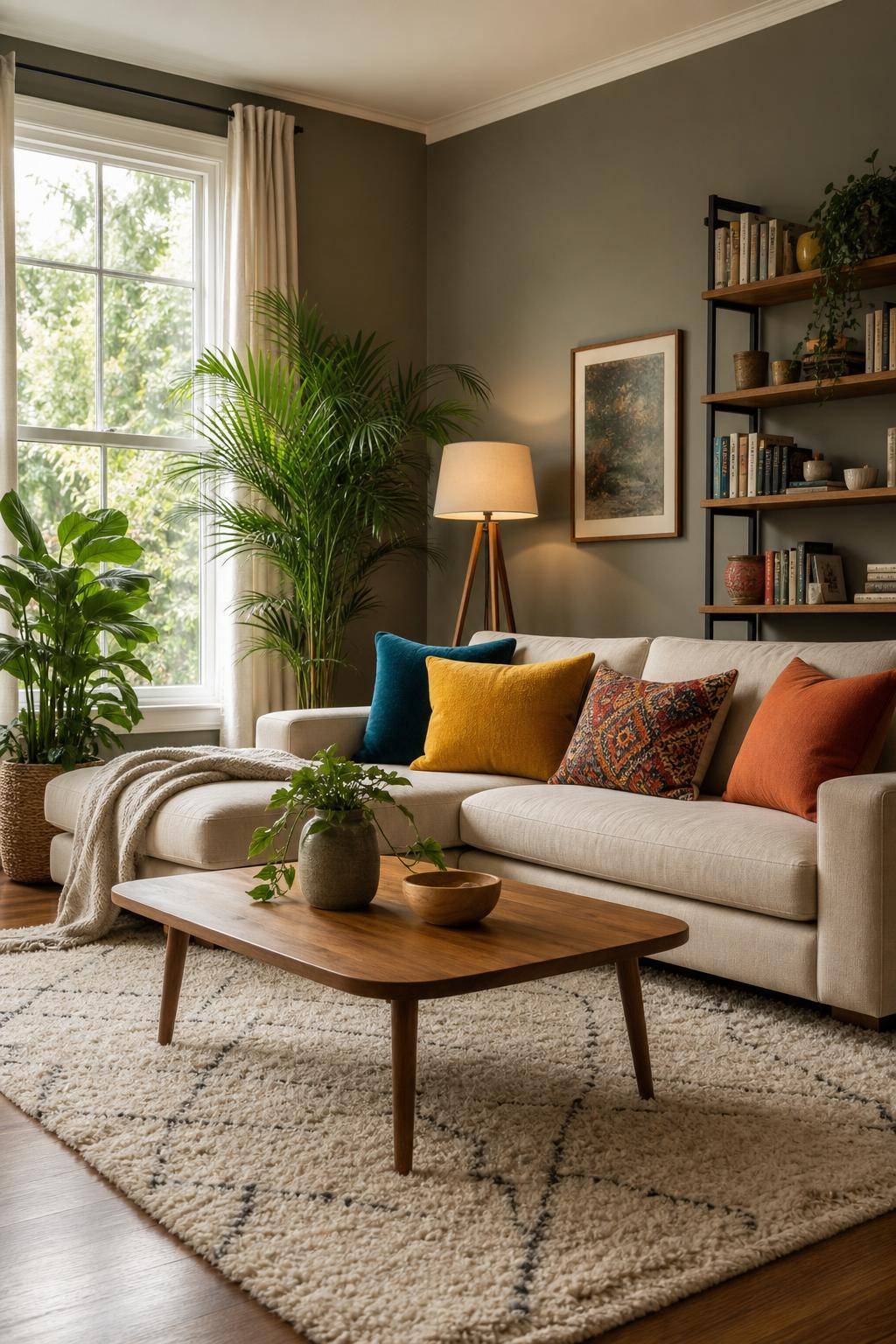 Sofa-Ideen fürs Wohnzimmer-Wähle ein Sofa mit bunten Kissen