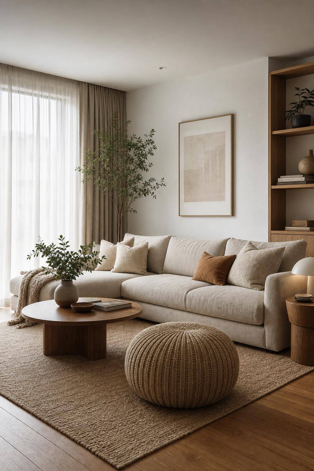 Sofa-Ideen fürs Wohnzimmer- Ergänze das Sofa mit einem Pouf