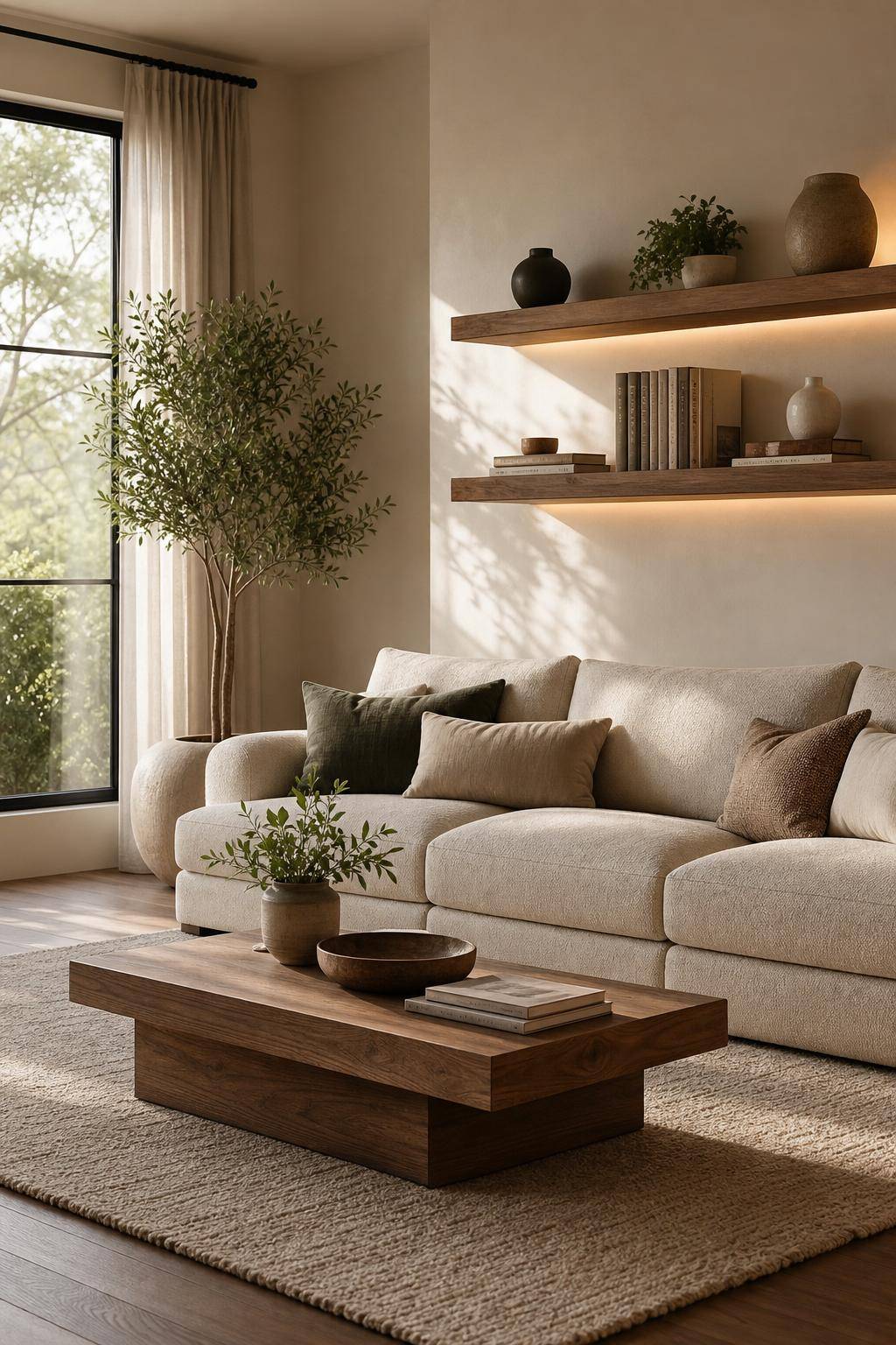 Sofa-Ideen fürs Wohnzimmer- Platziere Regale über dem Sofa