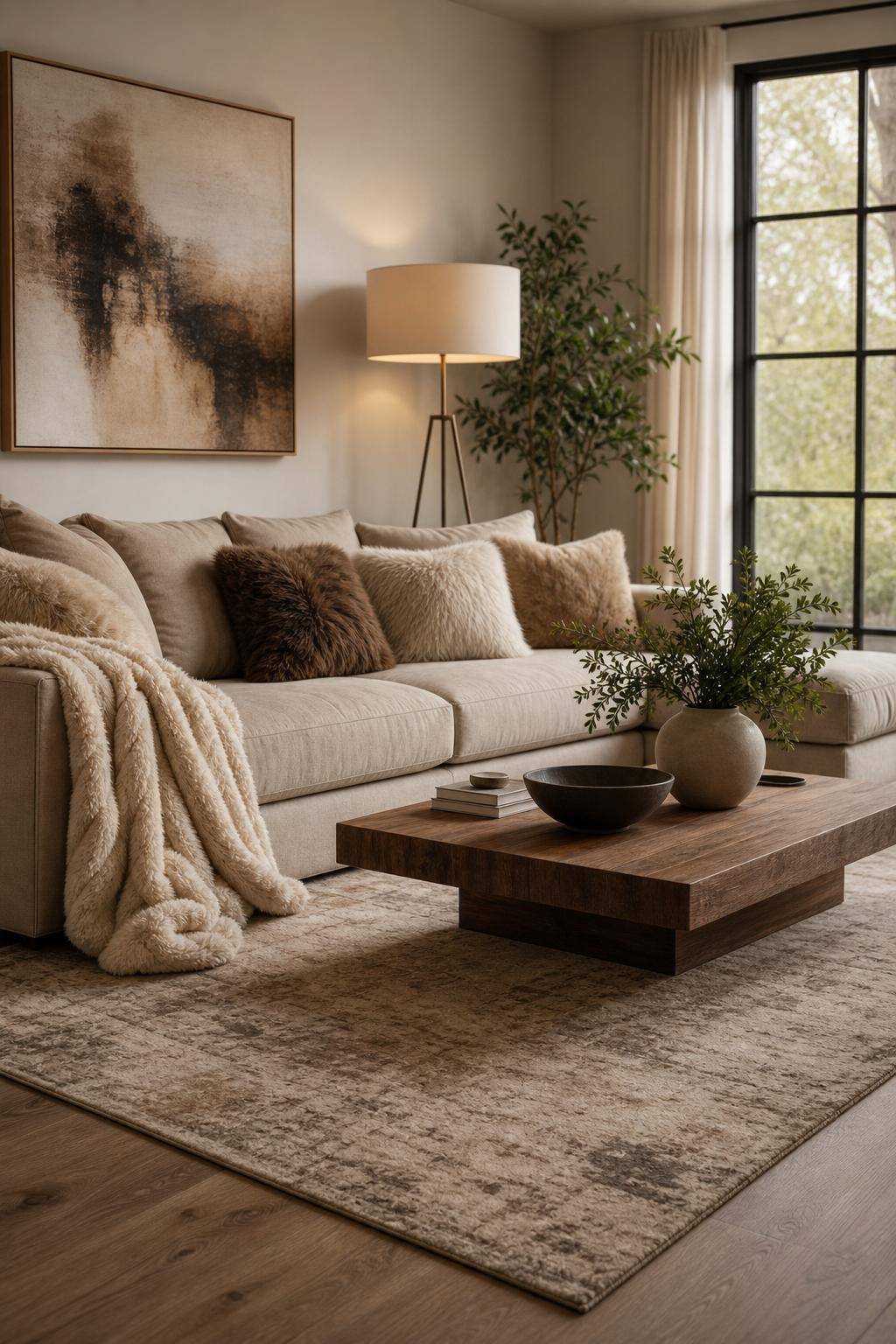 Sofa-Ideen fürs Wohnzimmer- Schmücke das Sofa mit Kunstfell-Kissen