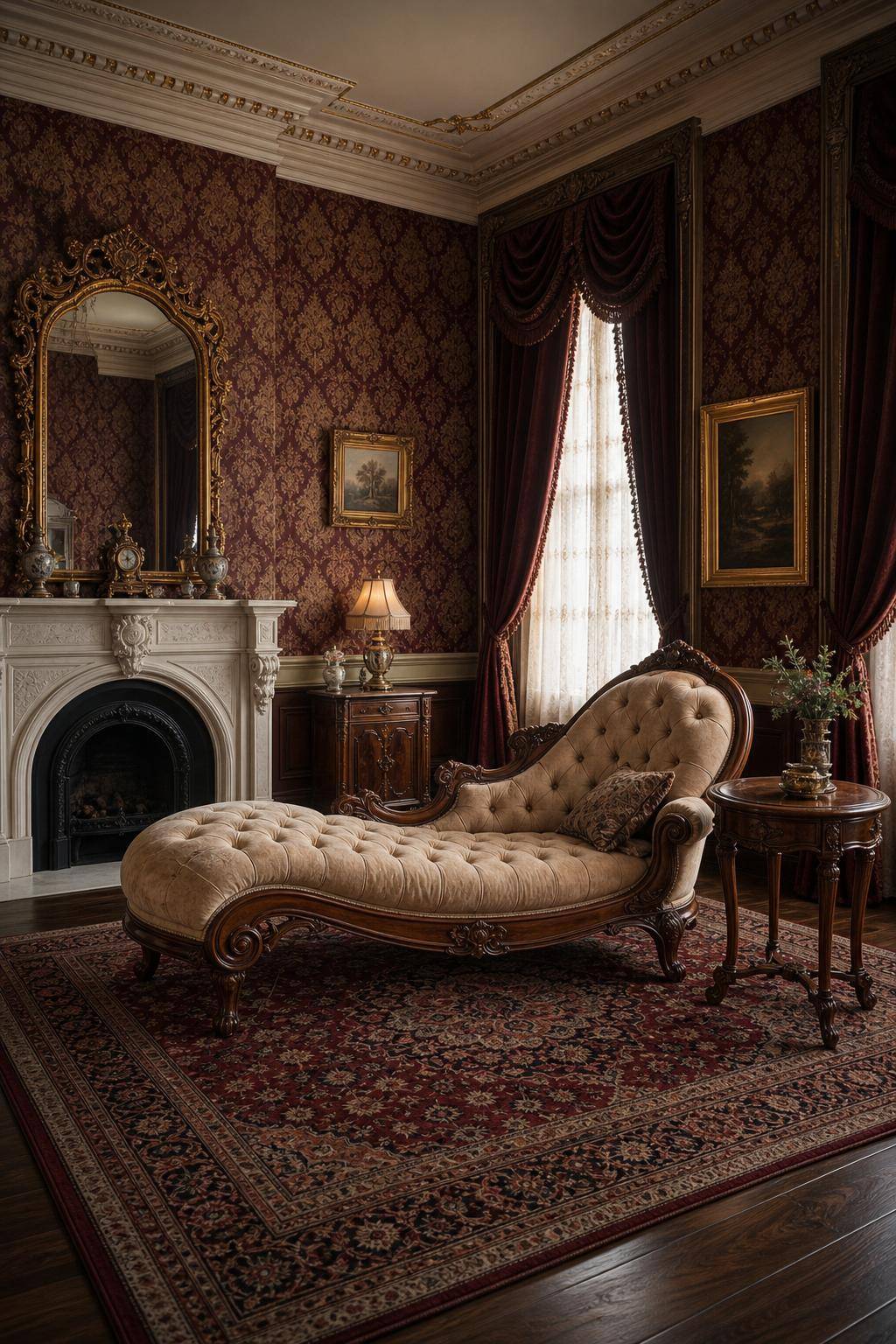 Viktorianischer Einrichtungsstil- Integriere eine zierliche Chaiselongue ins Wohnzimmer