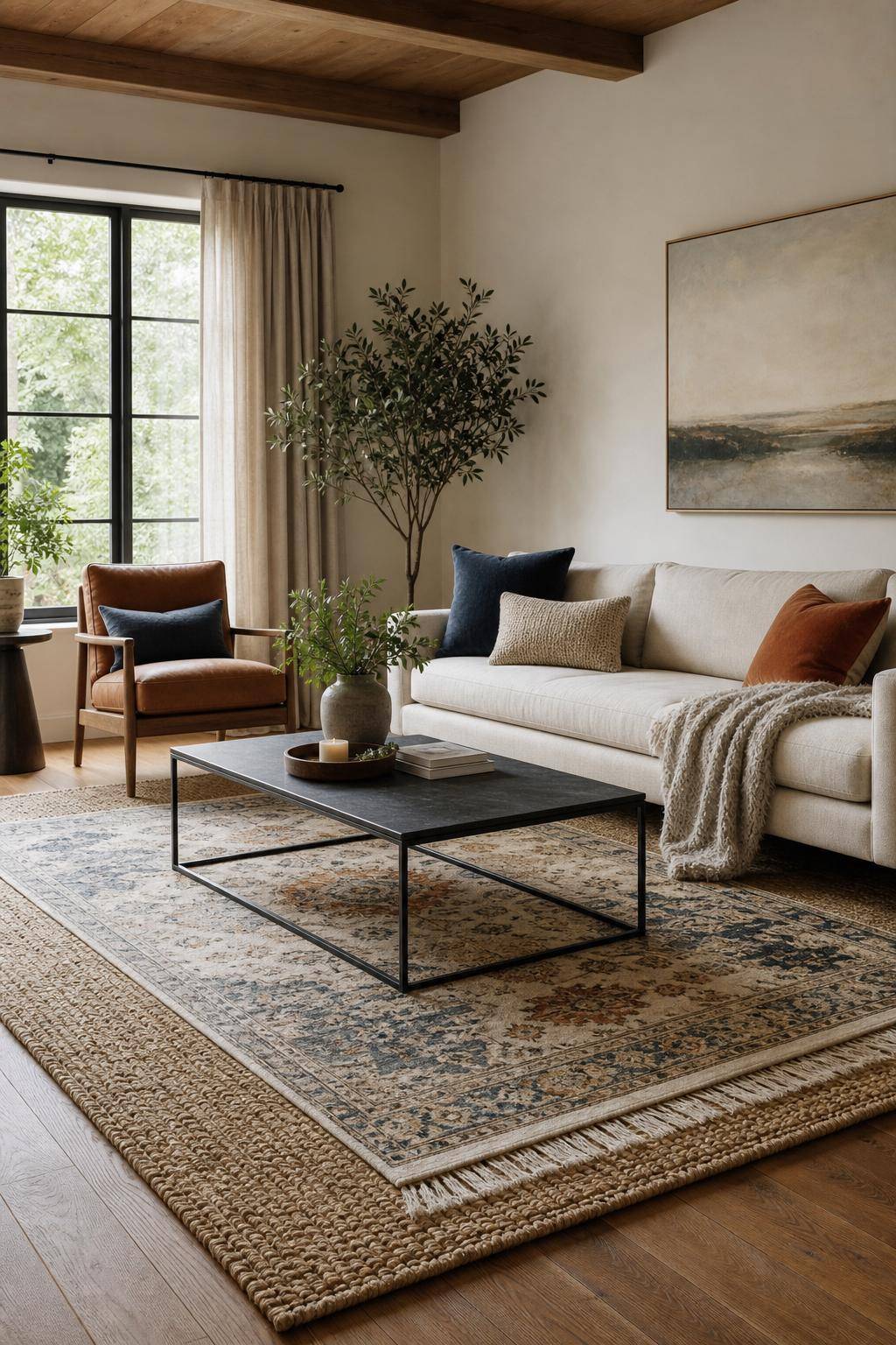 Wohnzimmer-Teppich Ideen- Gestalte verschiedene Teppiche zu Layering-Looks