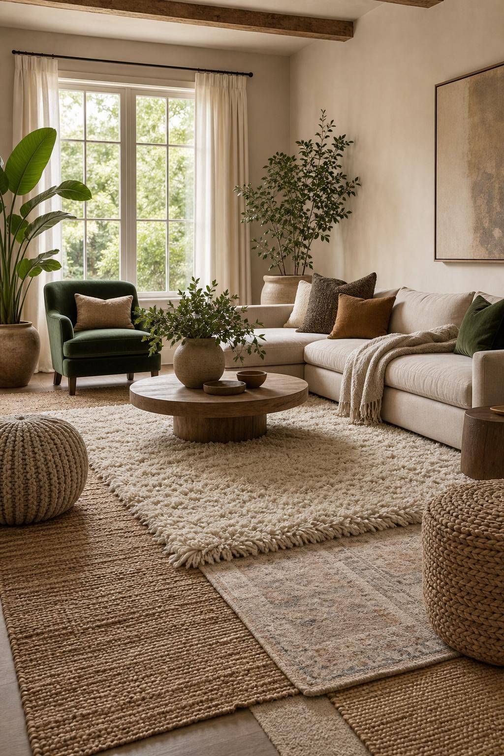 Wohnzimmer-Teppich Ideen- Mixe unterschiedliche Texturen für Tiefe