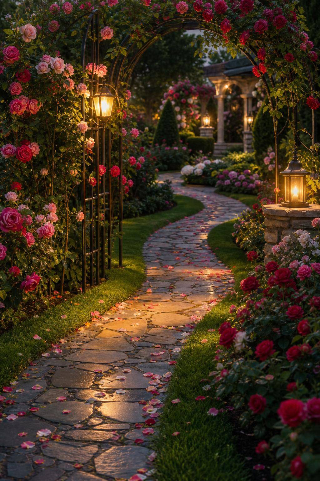 romantischen Garten gestalten: Ideen- Verziere deine Wege mit Rosenblättern