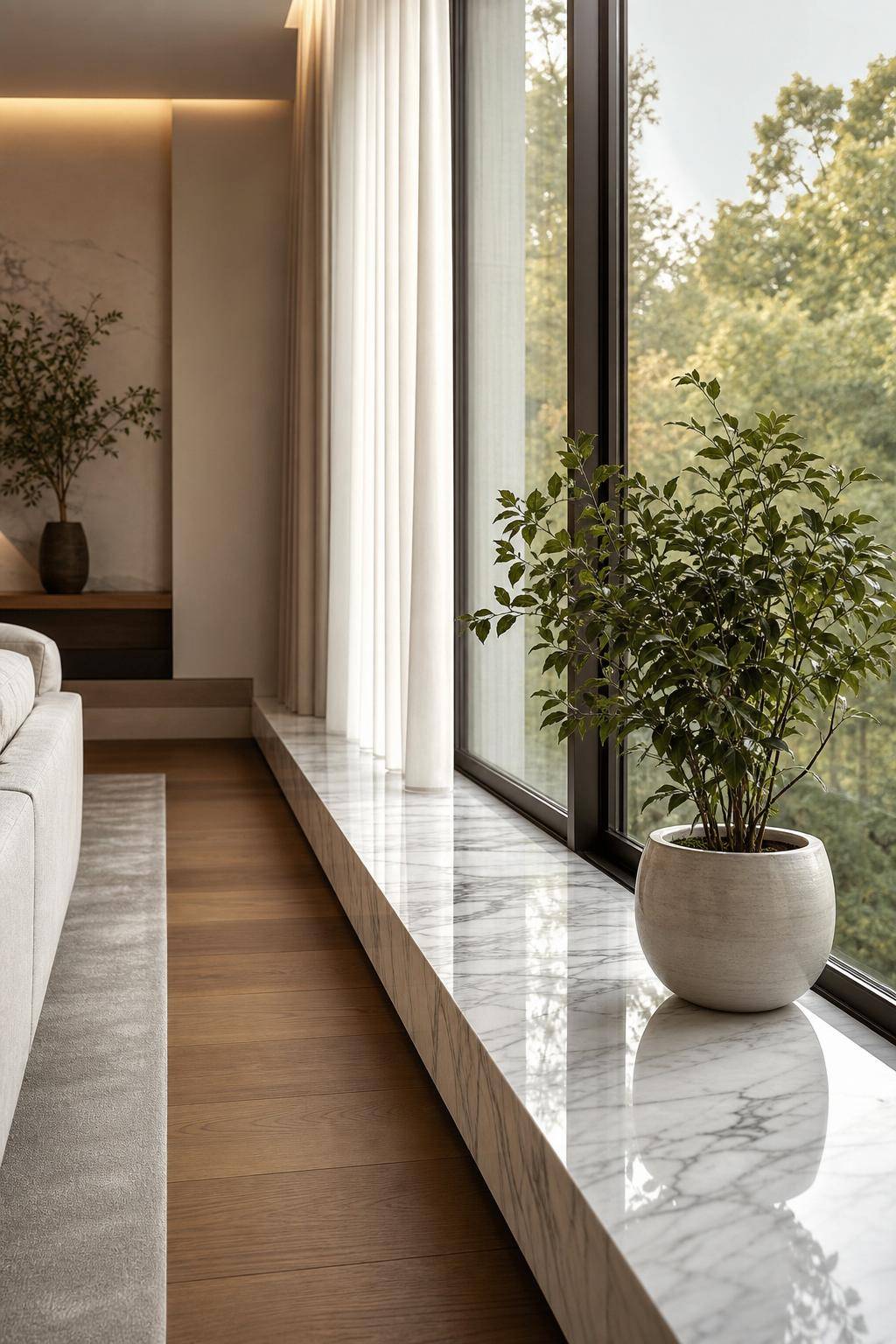 Einrichten mit Marmor- Akzentuiere Fensterbänke mit glänzendem Marmor