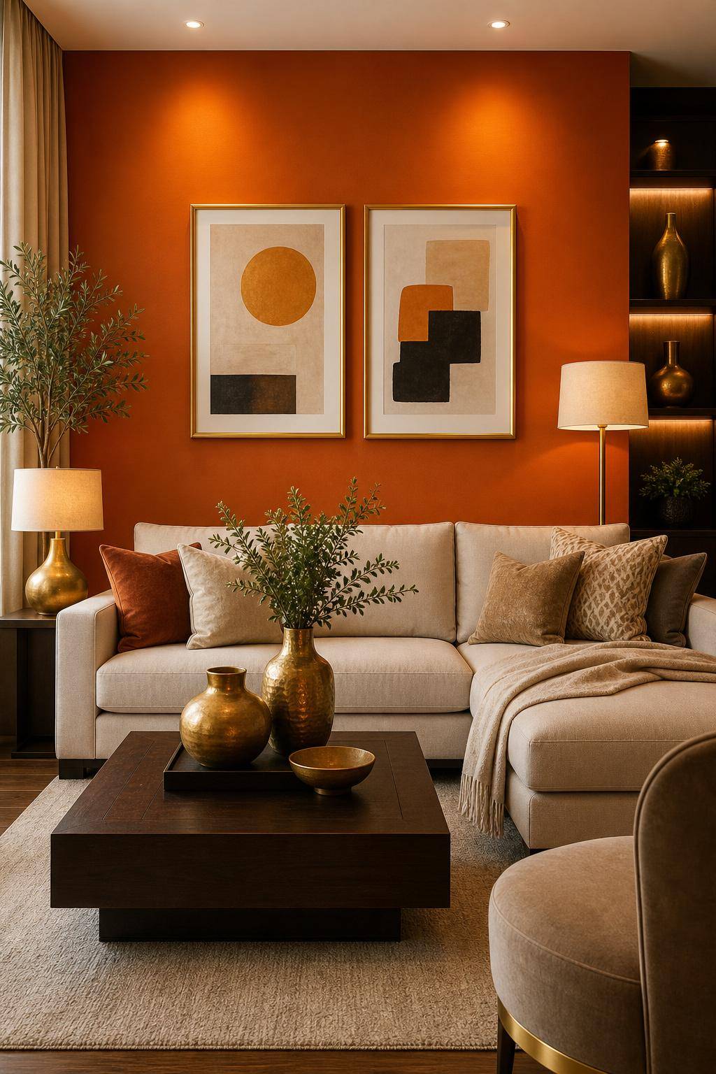 Einrichtung: Welche Farbe passt zu Orange?- Dekoriere mit goldenen Details für edlen Look