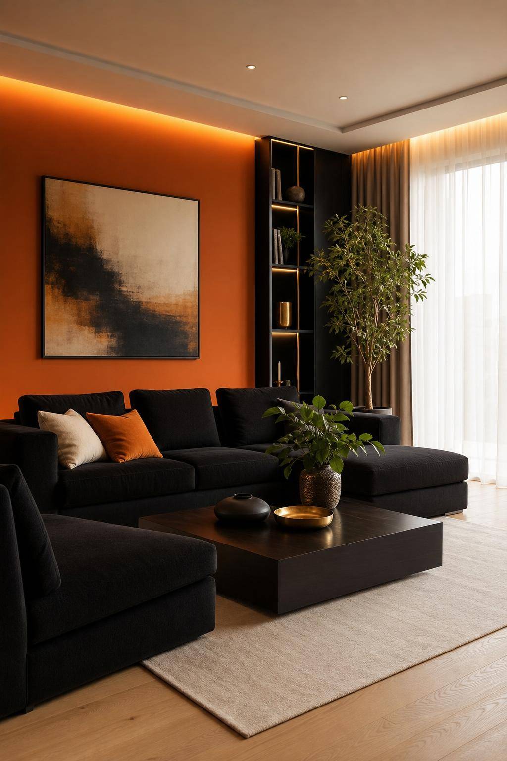 Einrichtung: Welche Farbe passt zu Orange?- Ergänze orange Wände mit schwarzen Möbeln