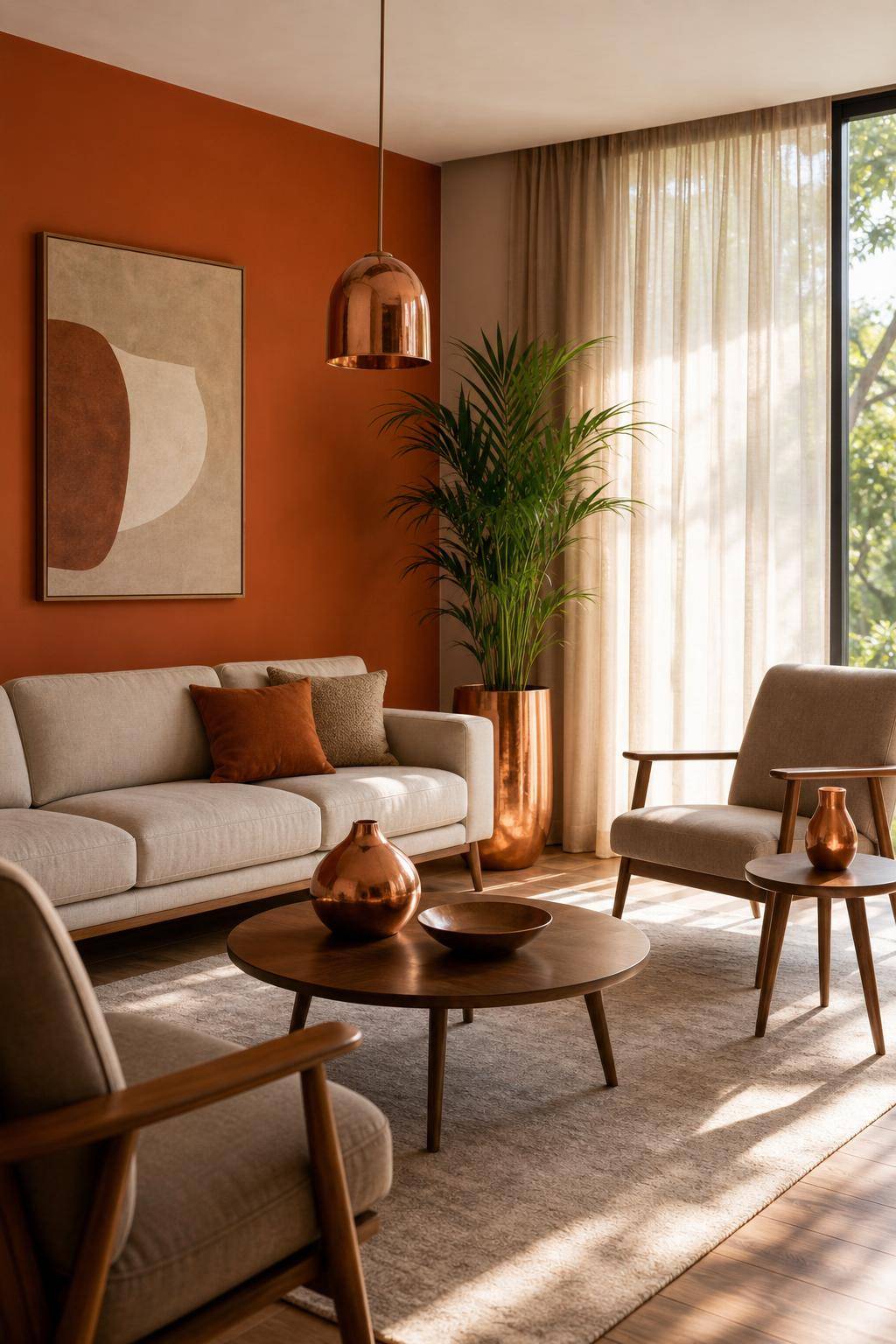 Einrichtung: Welche Farbe passt zu Orange?- Setze Kupferelemente für modernen Orangestil ein