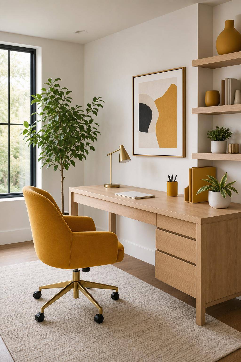 Einrichtung in Senfgelb- Aktualisiere das Homeoffice mit senfgelben Accessoires