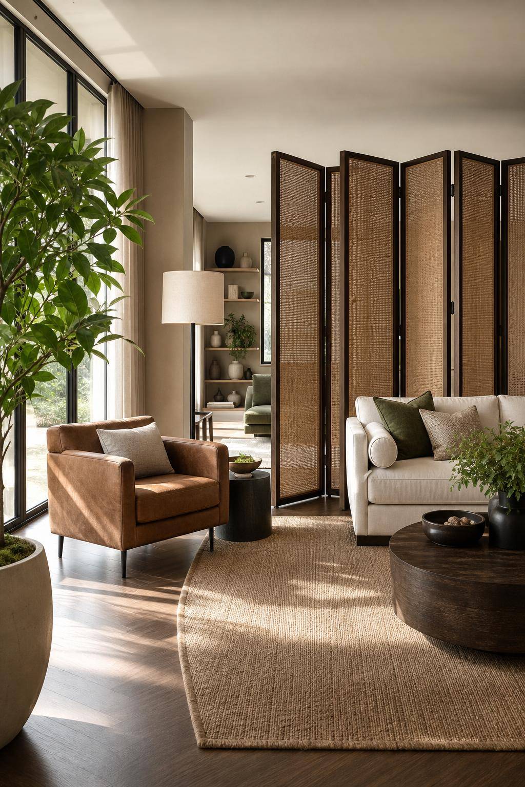 Feng-Shui im Wohnzimmer- Trenne Wohnbereiche subtil mit Paravents