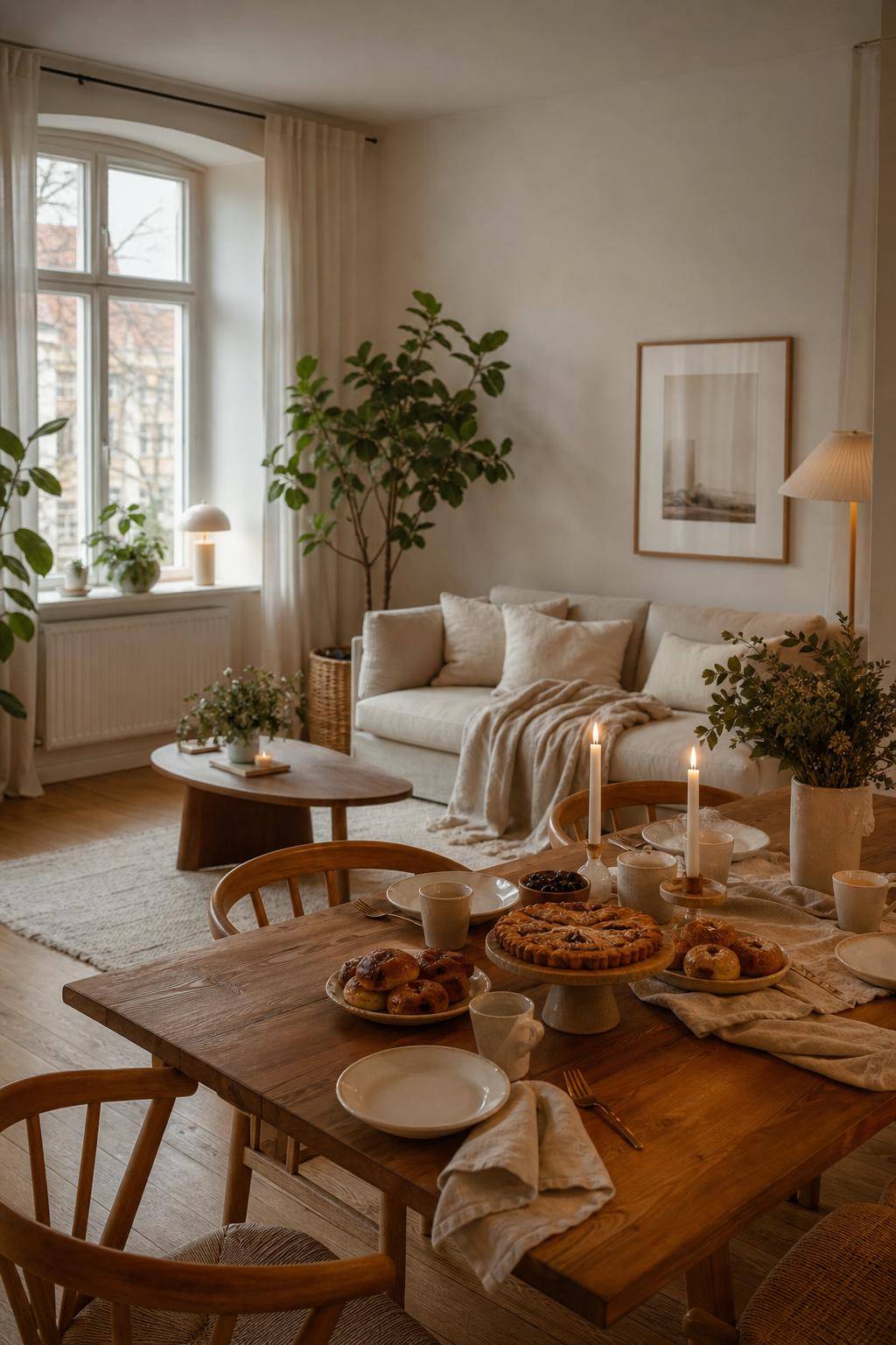 Hygge: Einrichtungsstil- Teile selbstgebackene Leckereien mit Freunden