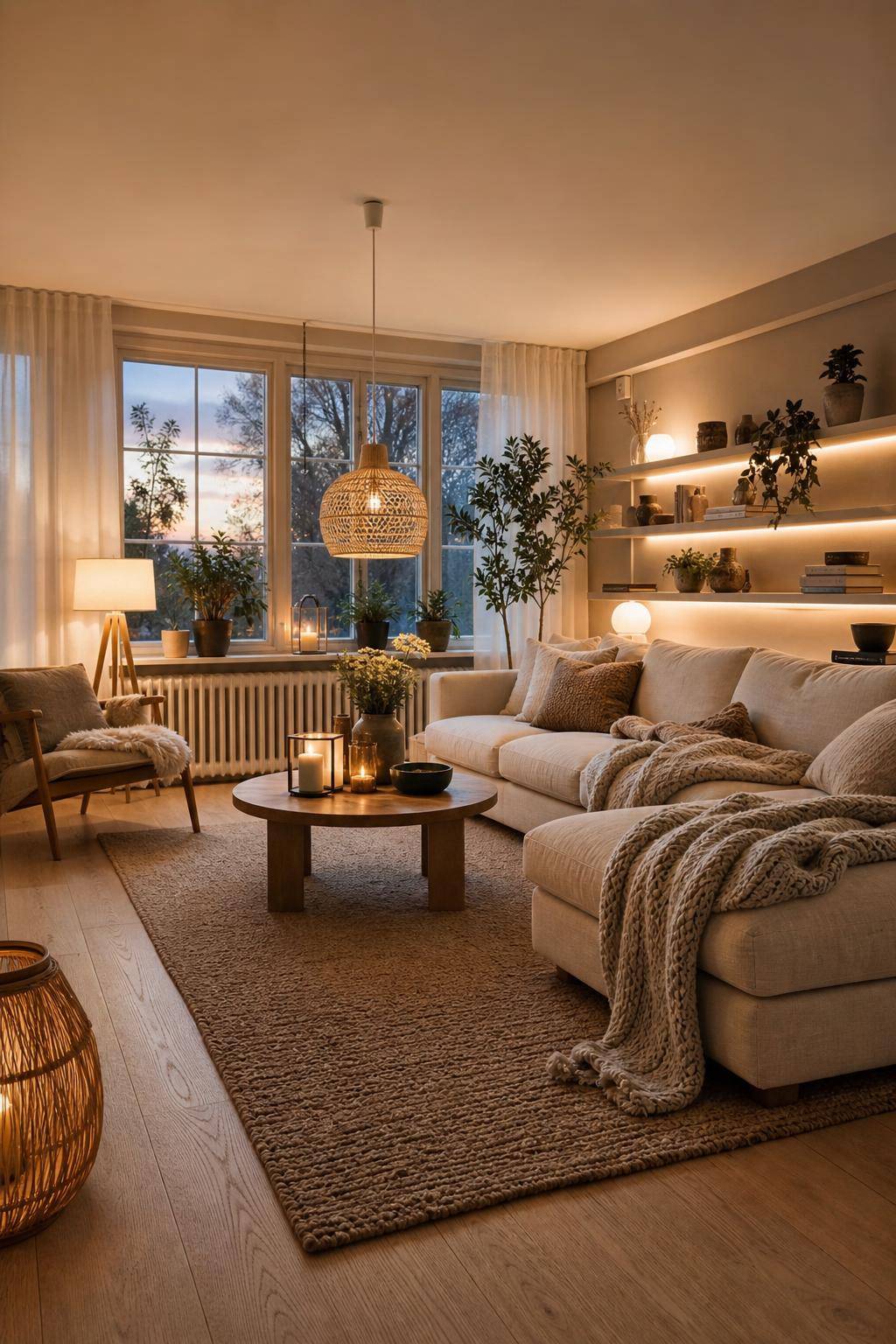 Hygge: Einrichtungsstil- Verteile sanfte, indirekte Lichtquellen