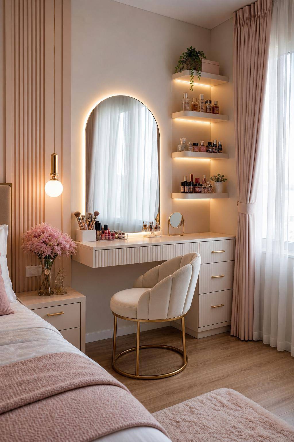 Ideen: Jugendzimmer für Mädchen einrichten- Arrangiere eine kleine Beauty-Ecke mit Spiegel