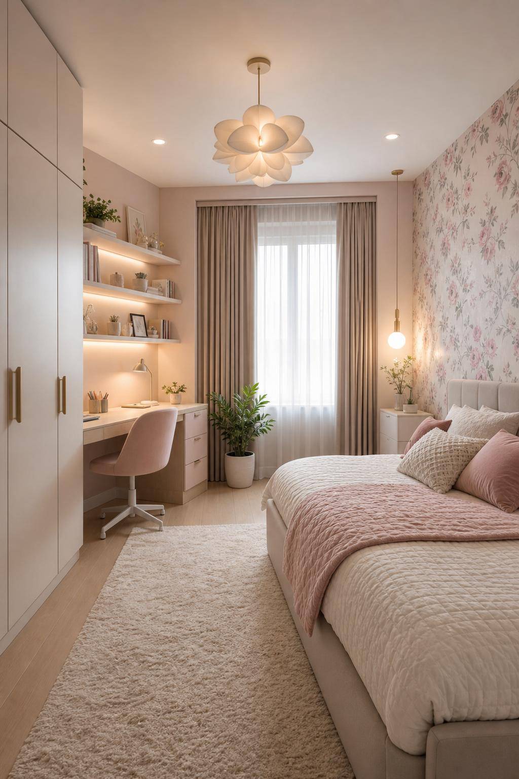 Ideen: Jugendzimmer für Mädchen einrichten- Probiere Tapeten mit floralen Mustern aus