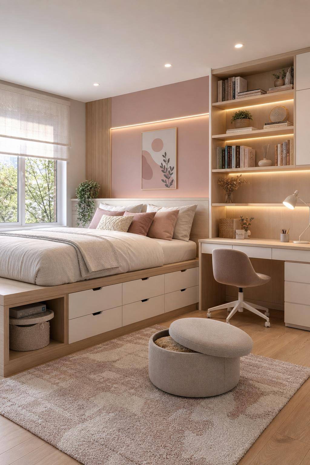 Ideen: Jugendzimmer für Mädchen einrichten- Wähle multifunktionale Möbel mit Stauraum