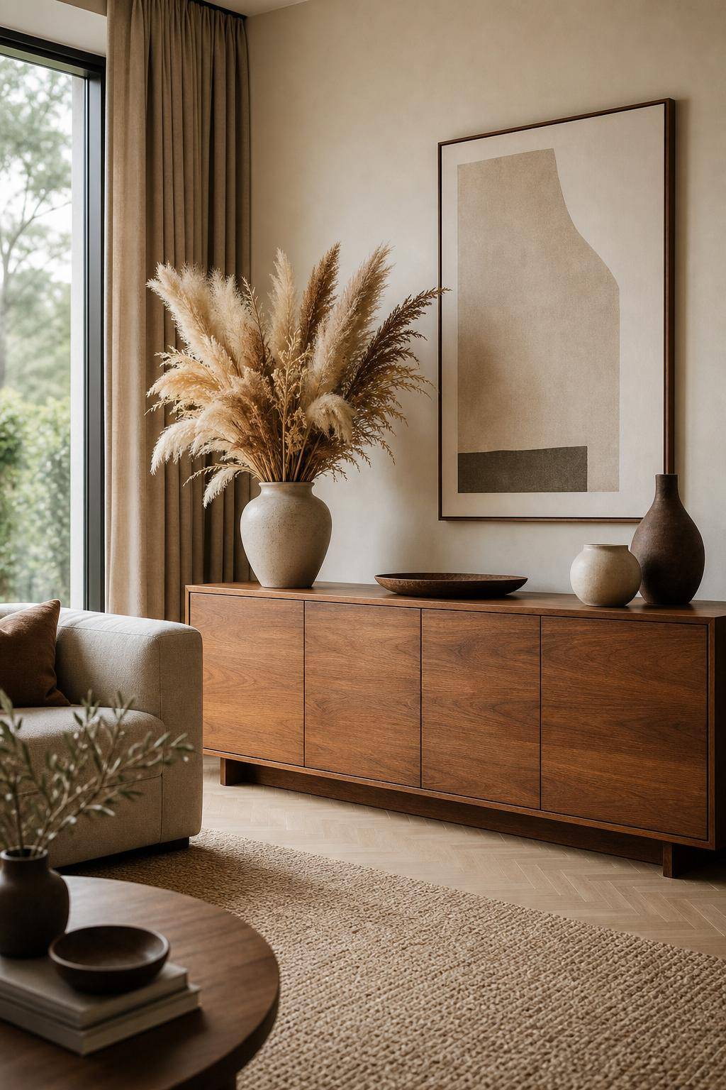 Ideen: Pampasgras-Deko- Dekoriere dein Sideboard mit Pampasgras-Bouquets