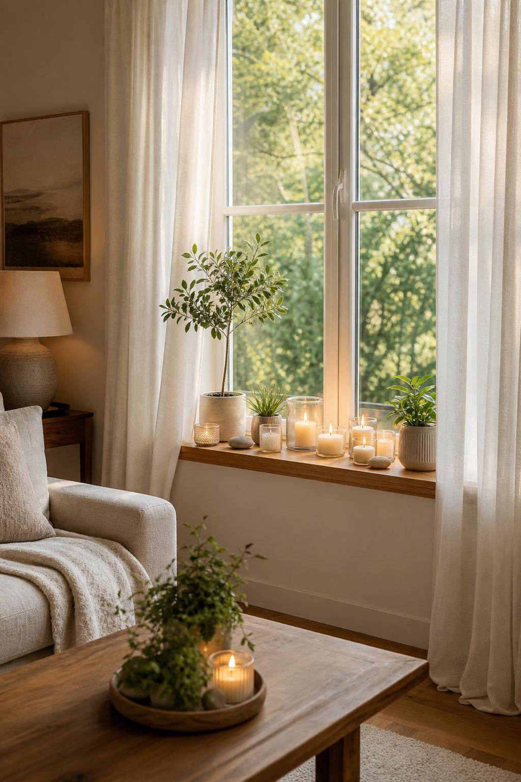 Ideen für Fenster-Deko- Arrangiere Duftkerzen für ein sinnliches Erlebnis