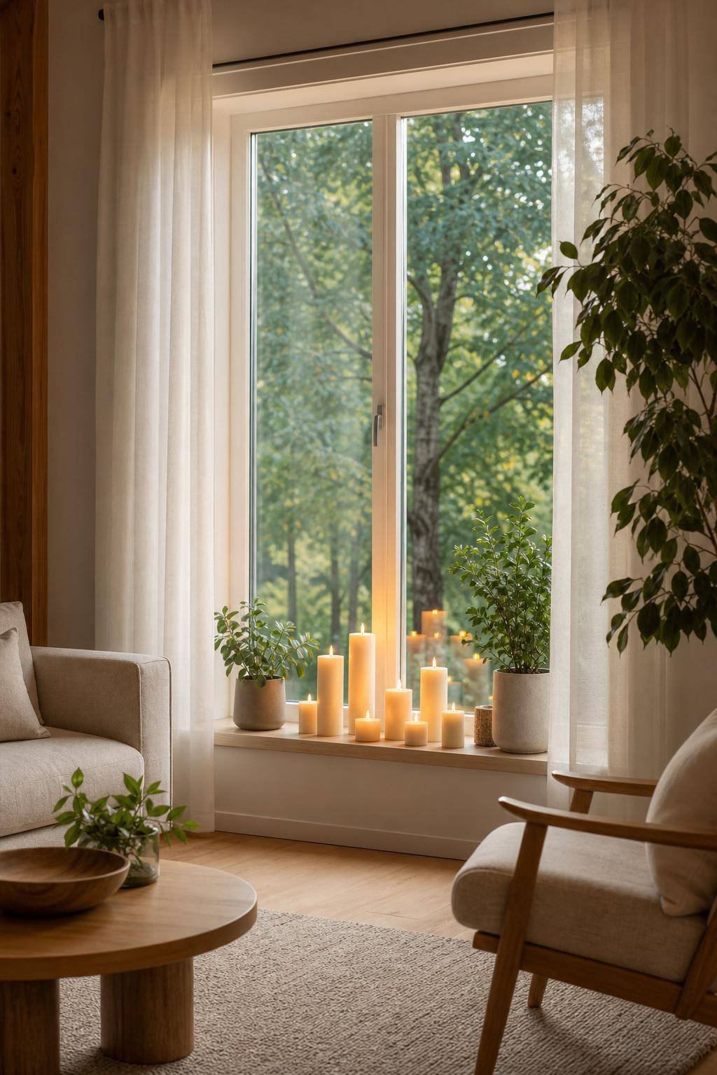 Ideen für Fenster-Deko- Arrangiere Kerzen in verschiedenen Höhen am Fenster