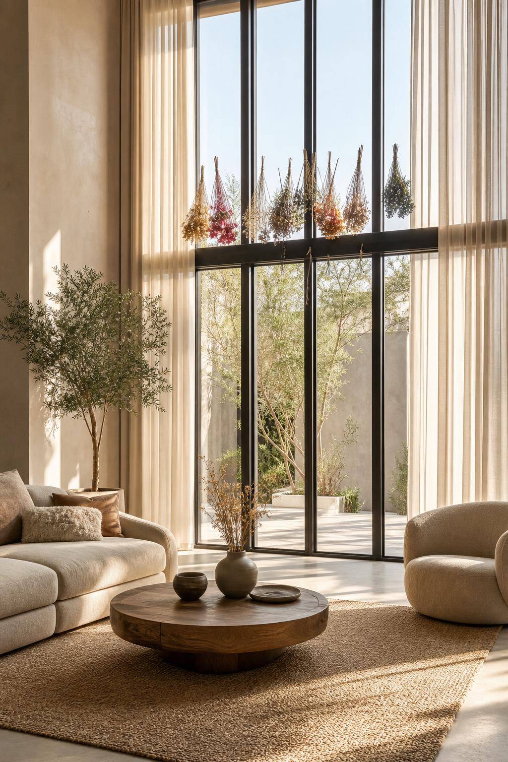 Ideen für Fenster-Deko- Befestige Trockenblumensträuße am oberen Rahmen