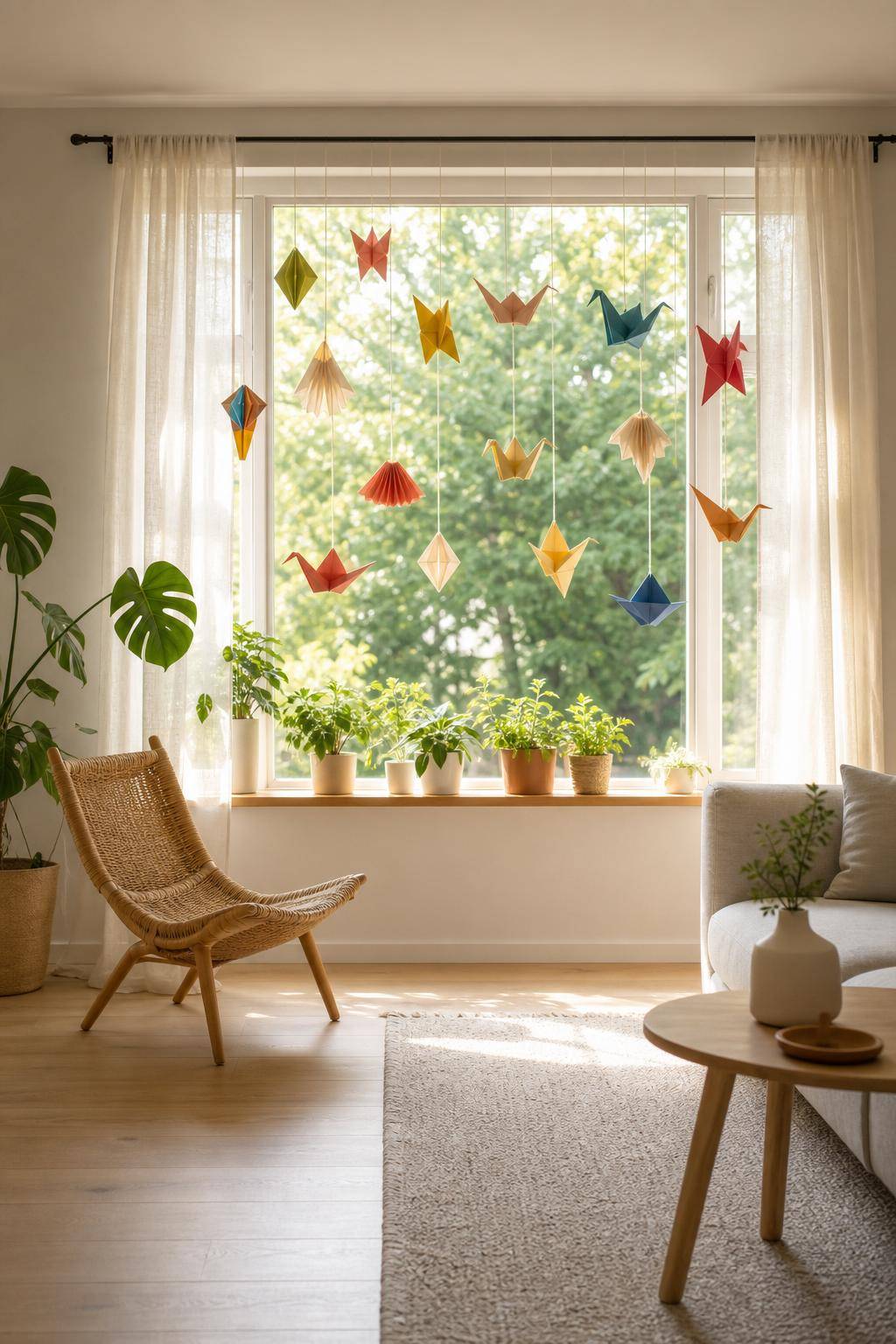 Ideen für Fenster-Deko- Falte kreative Origami-Figuren und hänge sie auf