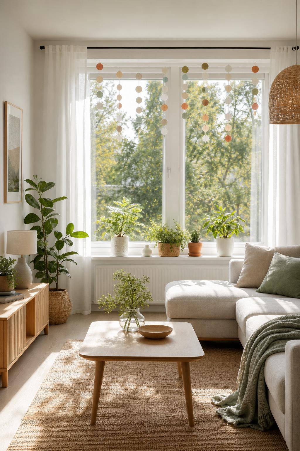 Ideen für Fenster-Deko- Hänge filigrane Papiergirlanden an den Fensterrahmen