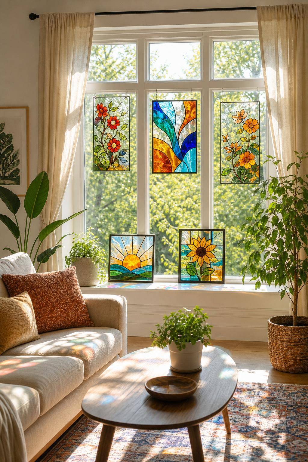 Ideen für Fenster-Deko- Präsentiere farbenfrohe Glasbilder im Licht