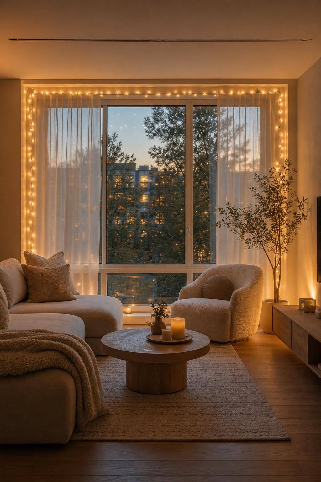 Ideen für Fenster-Deko- Setze auf Lichterketten für warmes Ambiente