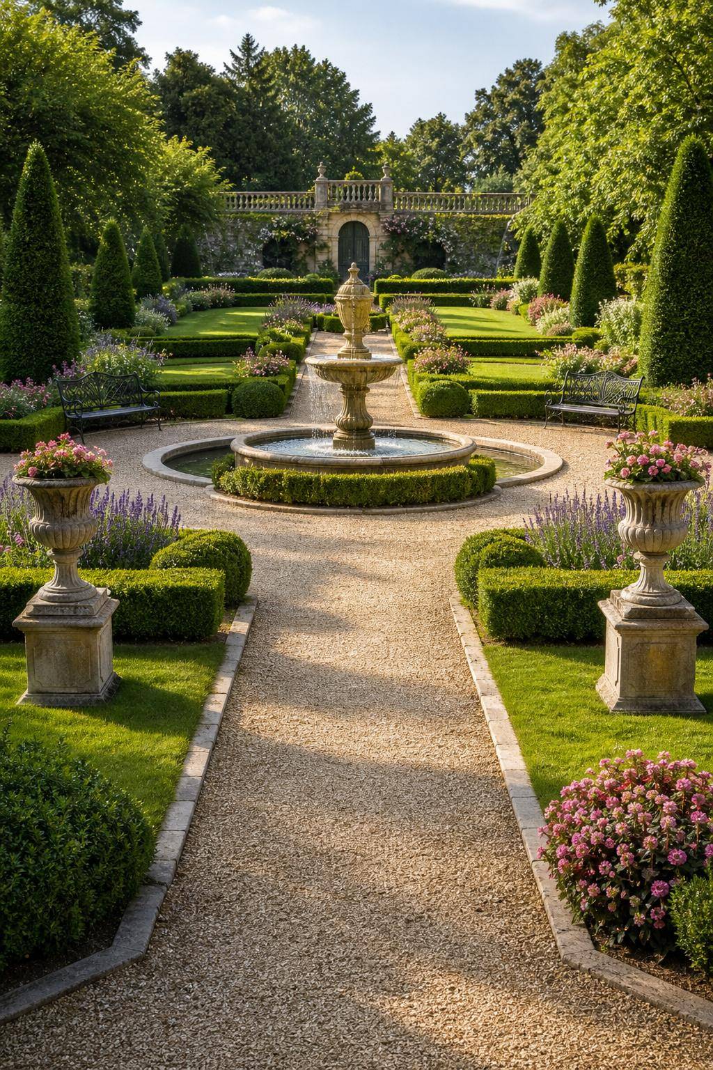 Ideen für Französischen Garten- Arrangiere symmetrische Blumenbeete