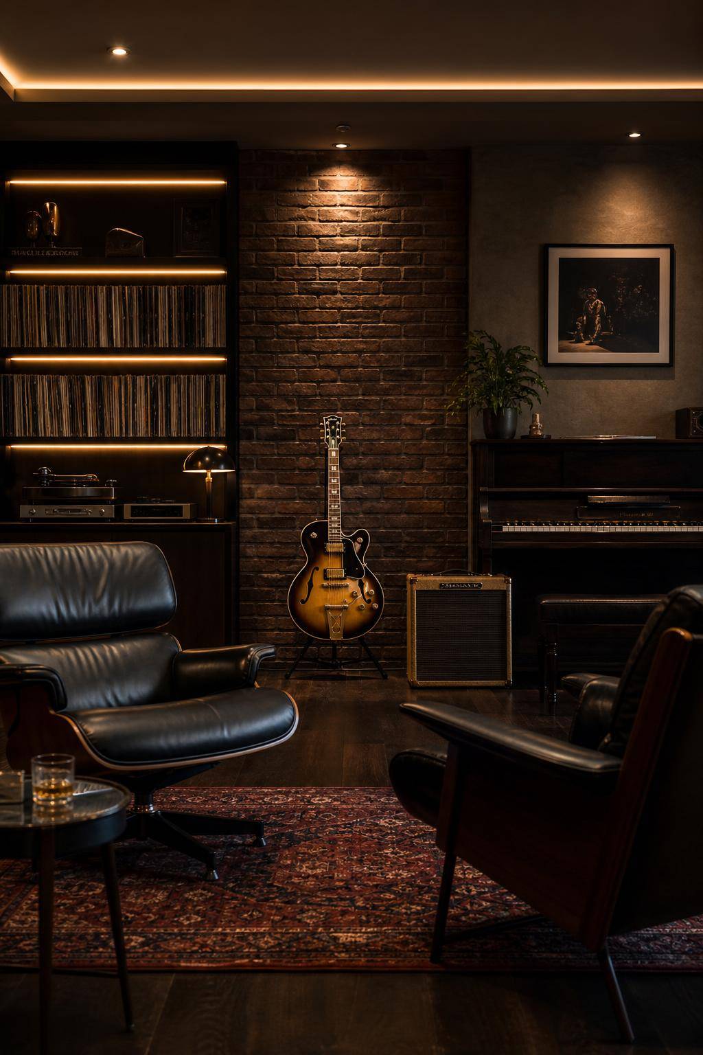 Inspiration: Männerzimmer einrichten- Präsentiere Musikinstrumente als Eyecatcher