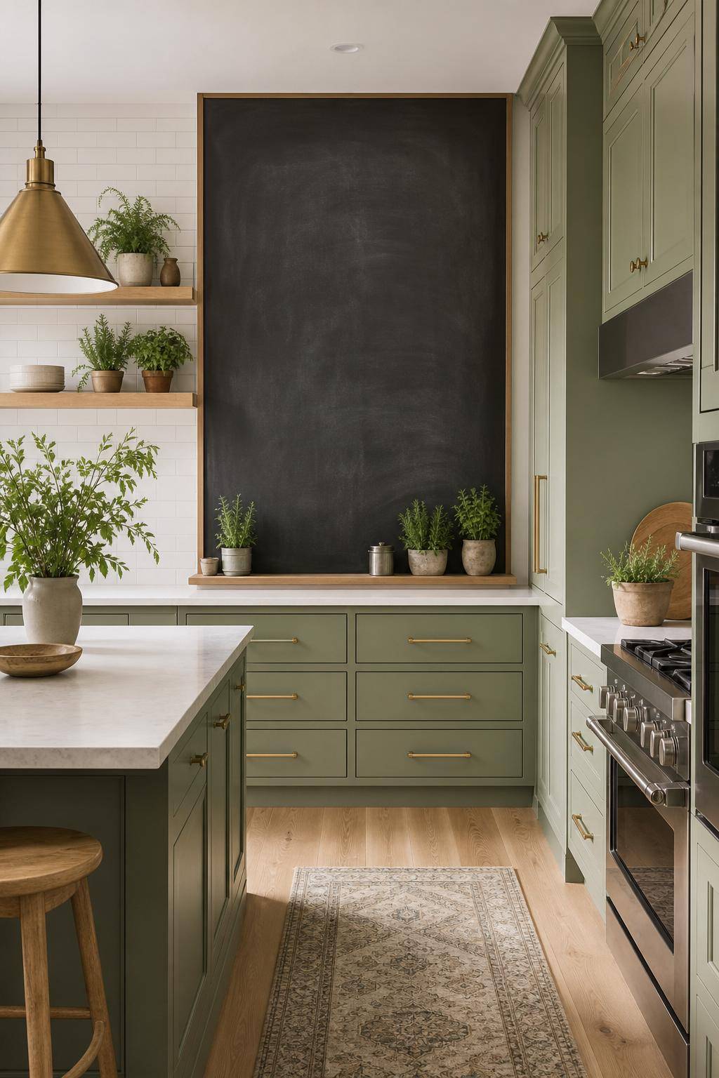 Inspiration für Küchen in Salbeigrün- Gestalte eine Wand als Tafelfläche