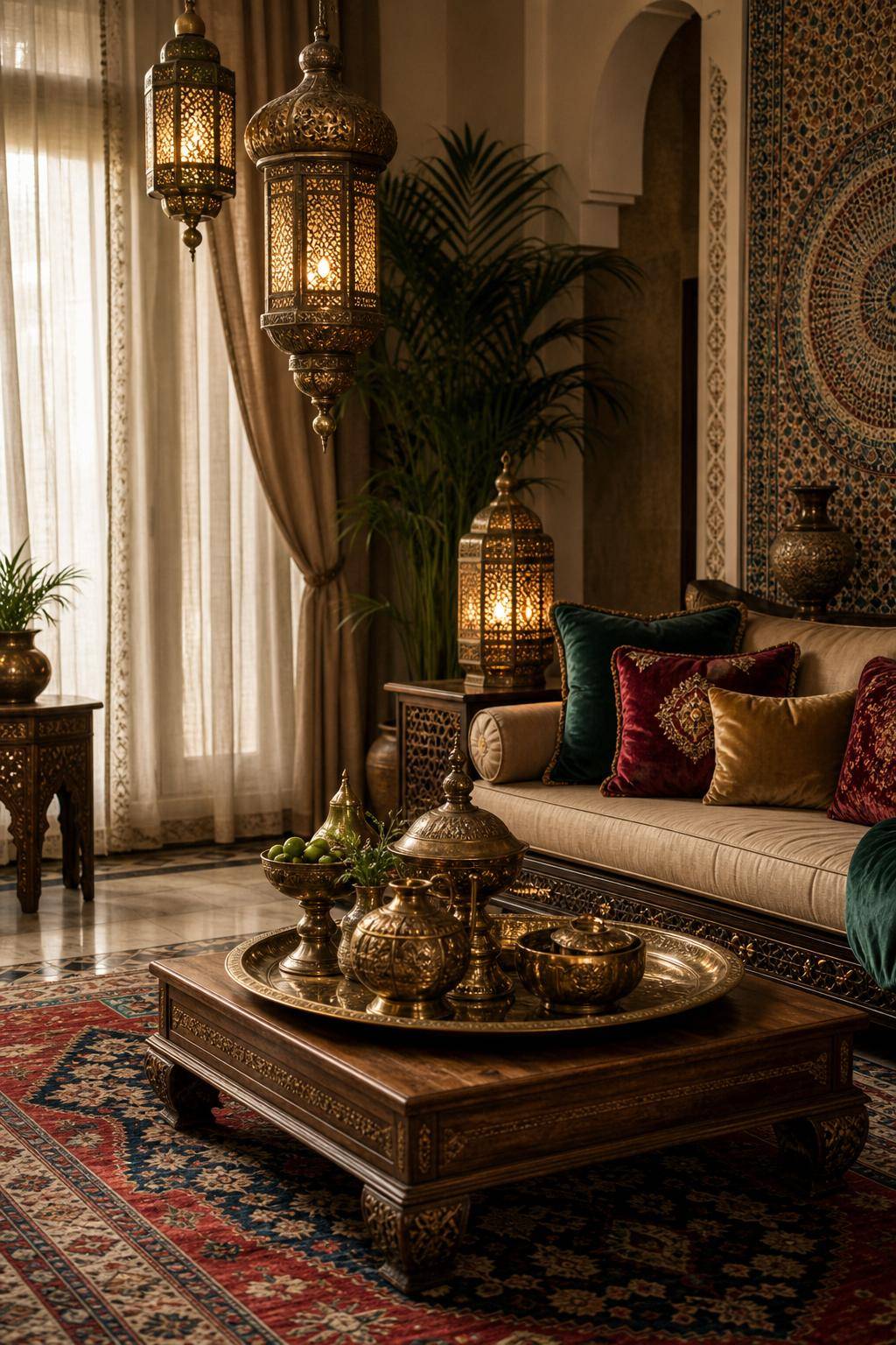 Orientalischer Einrichtungsstil- Dekoriere mit metallischen Tabletts und Schalen