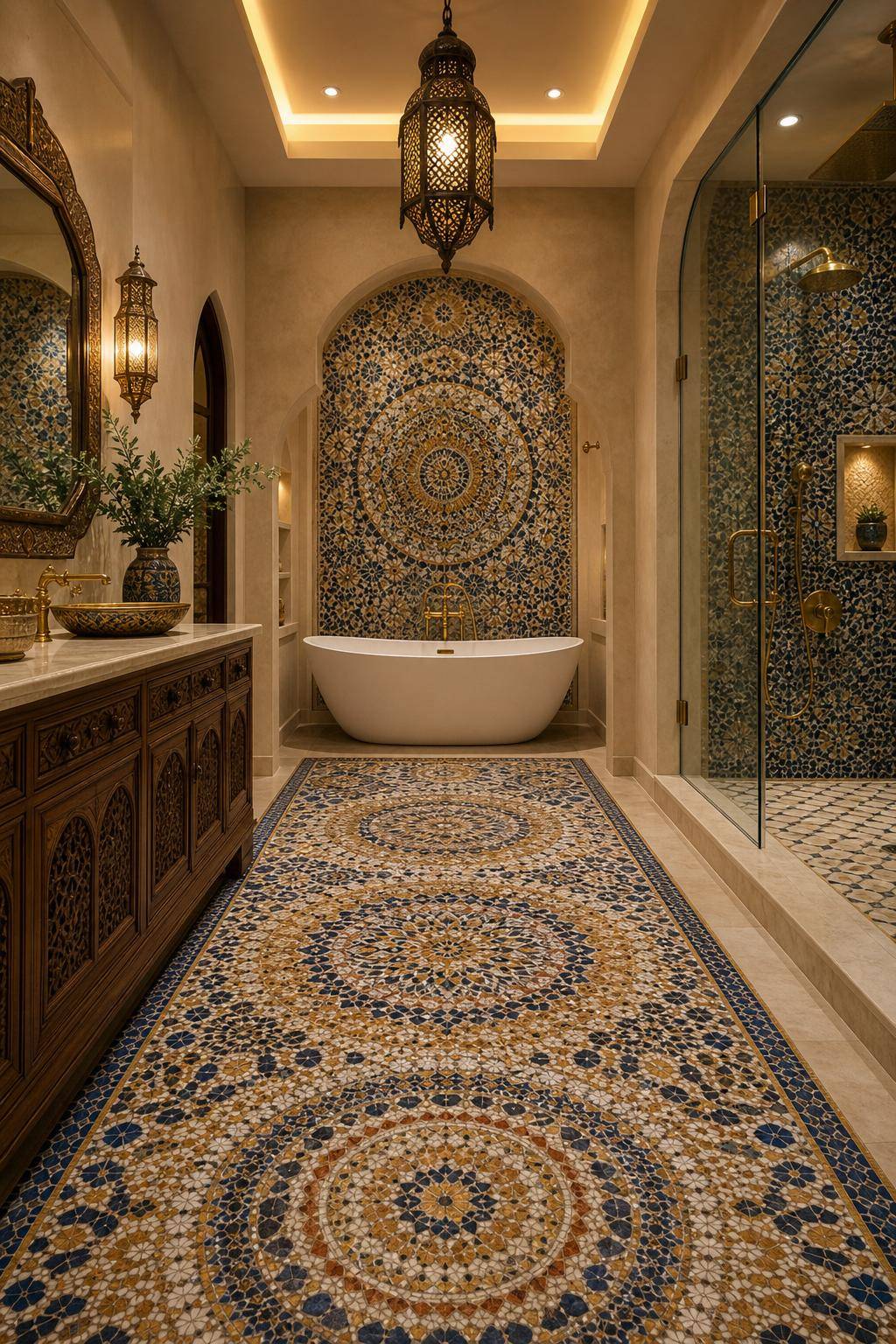 Orientalischer Einrichtungsstil- Platziere Mosaikfliesen im Bad oder Flur
